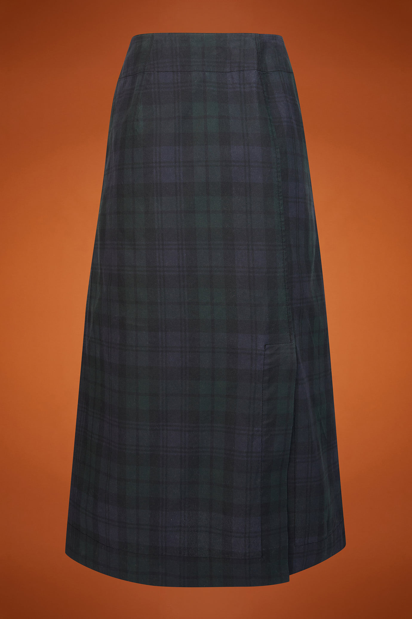 Women's regular fit checked midi skirt in coated cotton image number 6