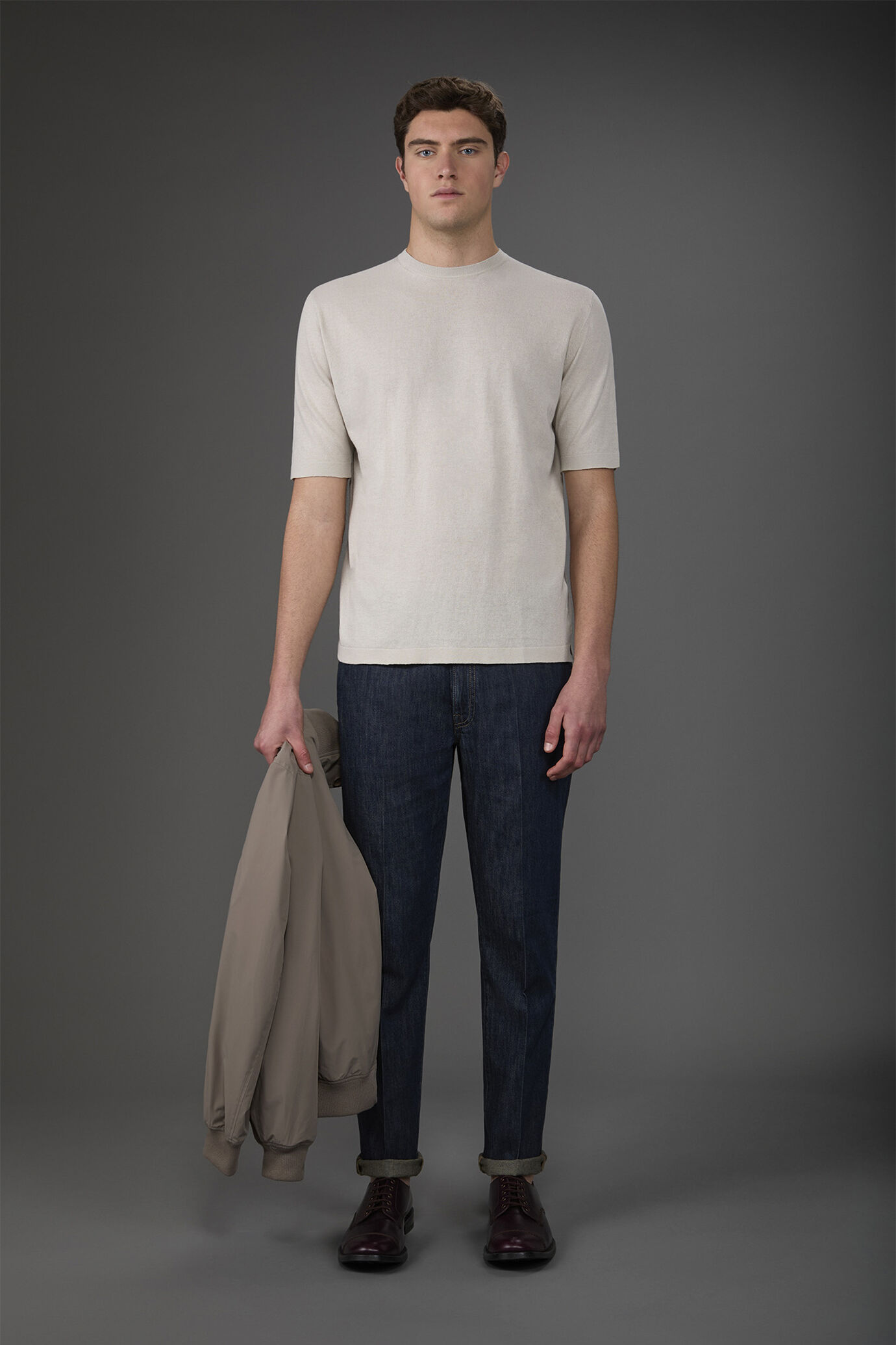 T-shirt uomo in maglia maniche corte 100% cotone crepe image number 0