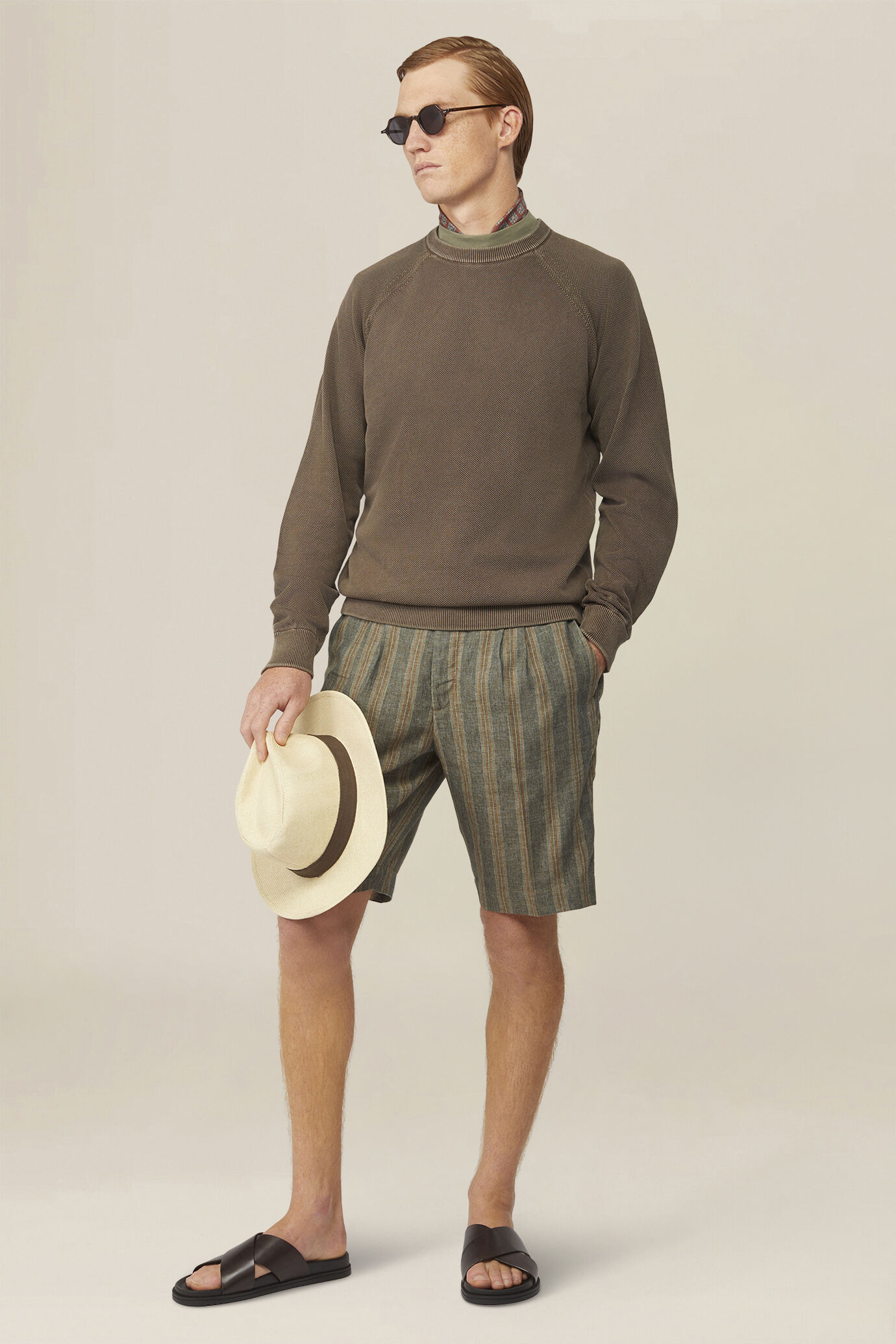 Herrenpullover mit Rundhalsausschnitt aus 100 % Baumwolle mit Reliefmuster image number 1