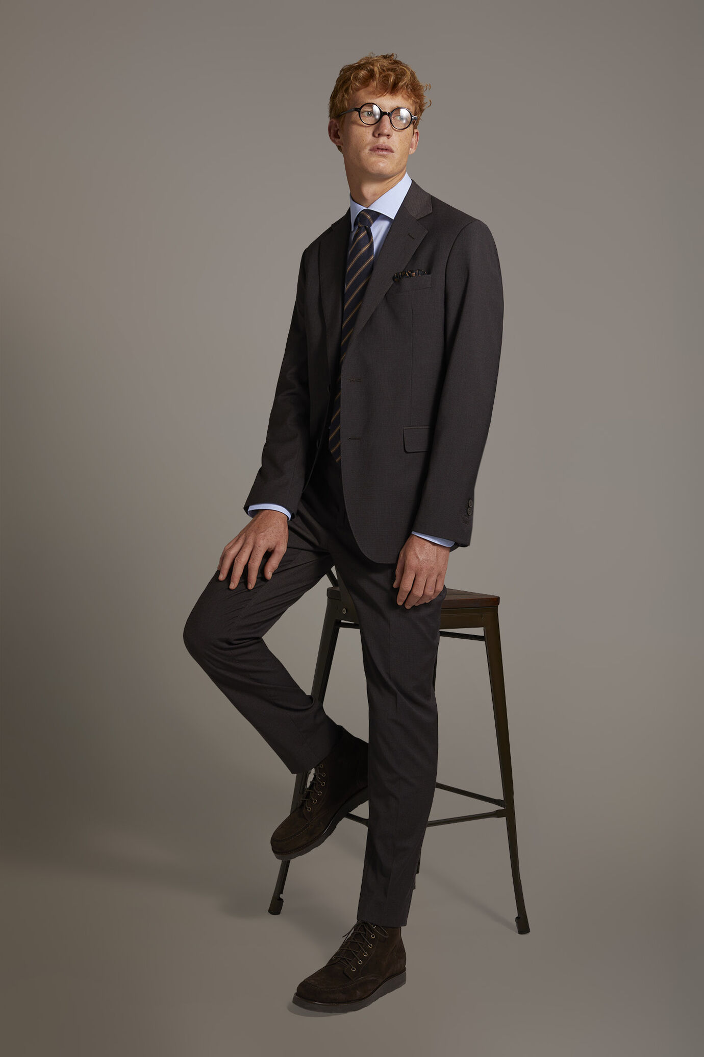 Regular fit single-breasted suit in micro pied de poule fabric image number 0