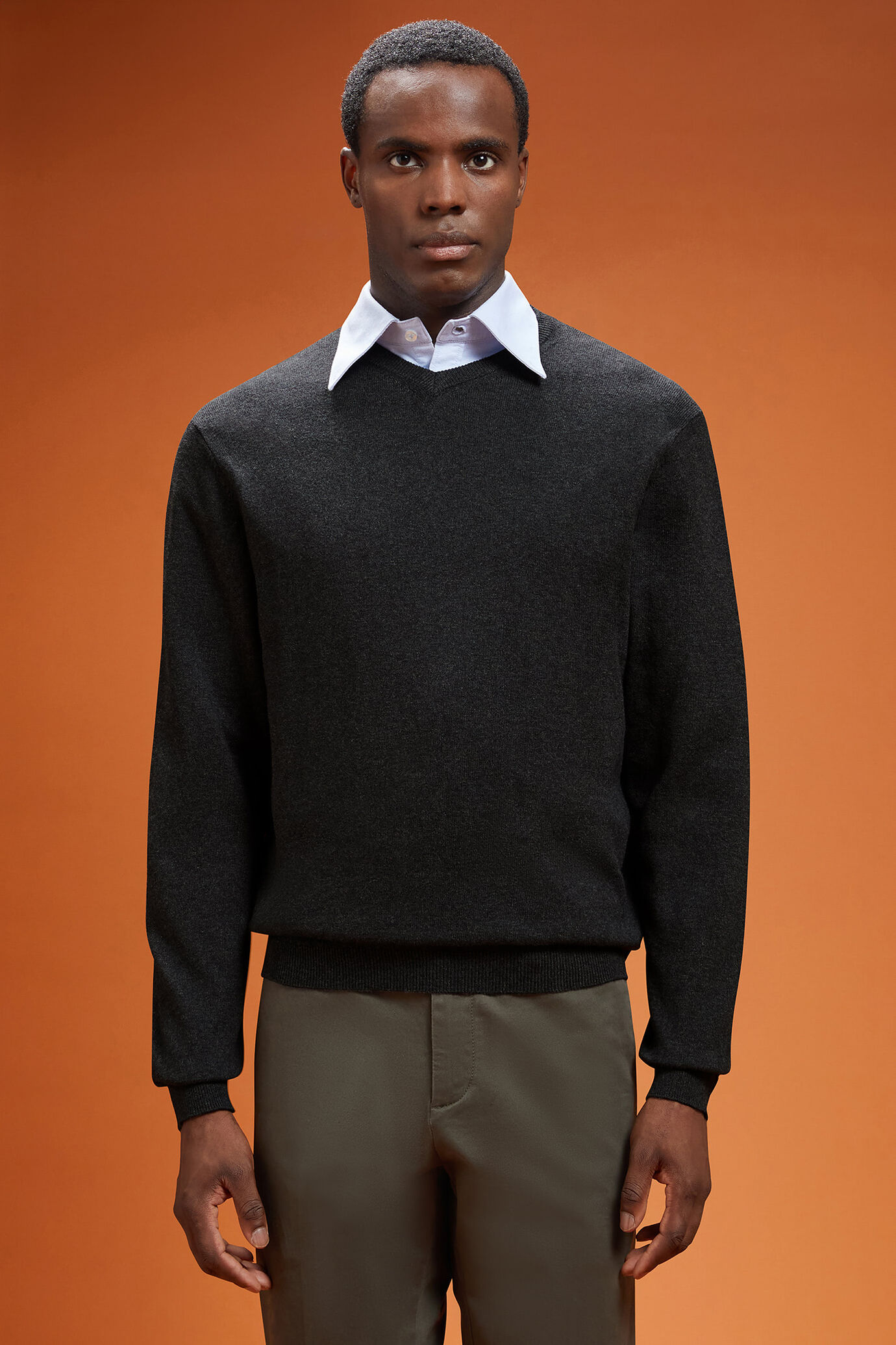 Herren-Pullover mit V-Ausschnitt aus Baumwolle in normaler Passform image number 0