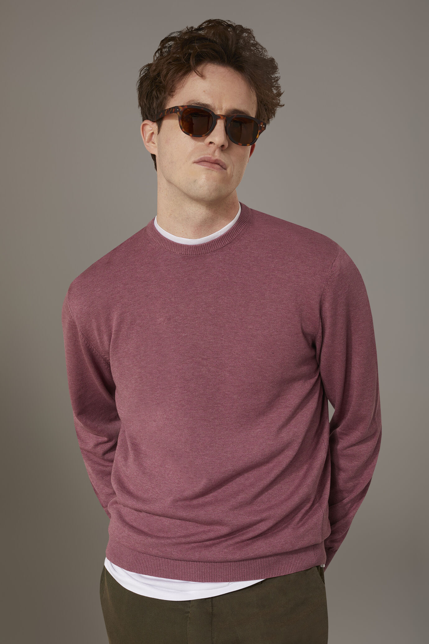 Round neck sweater 100% cotton image number 0