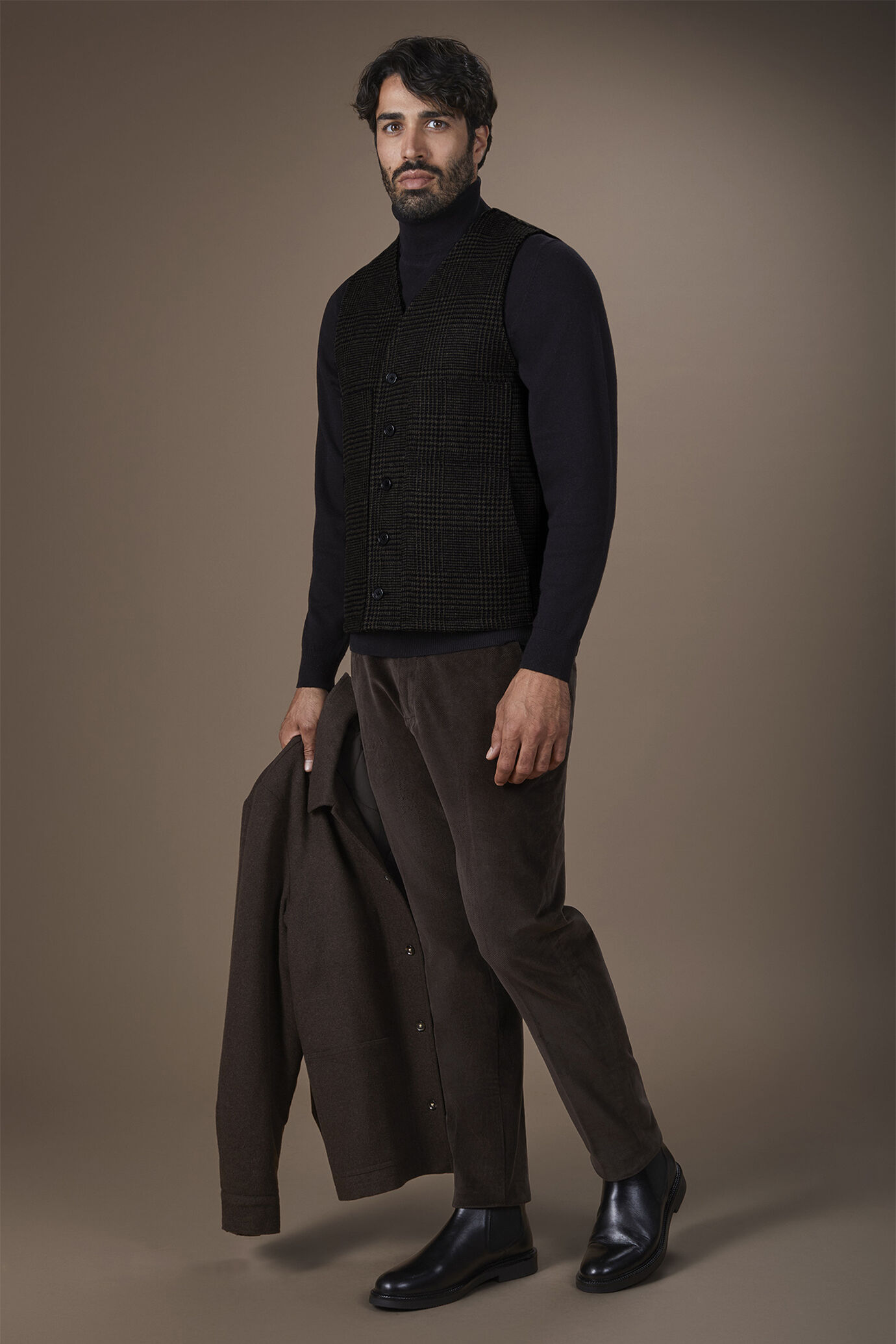 Gilet uomo monopetto con scollo a v disegno principe di galles Wool Blend Made in Italy image number 0