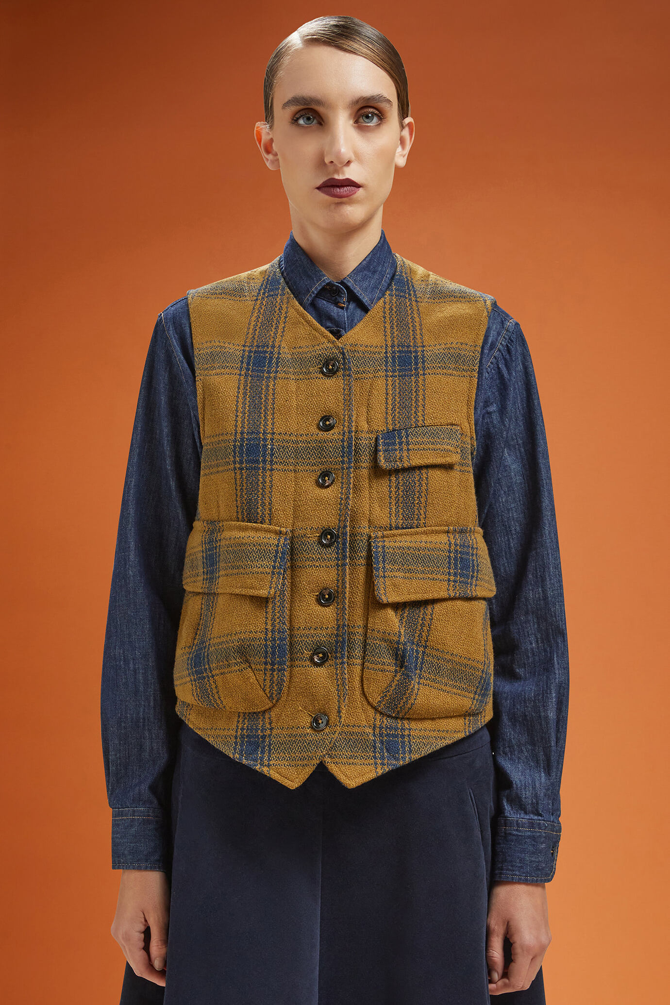 Gilet femme droit en polylaine à chevrons, coupe classique image number 0