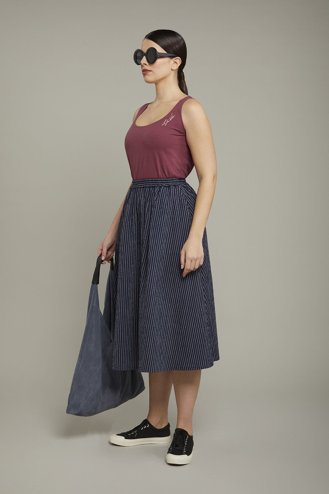 Gonna donna in cotone goffrato gessato regular fit image number 1