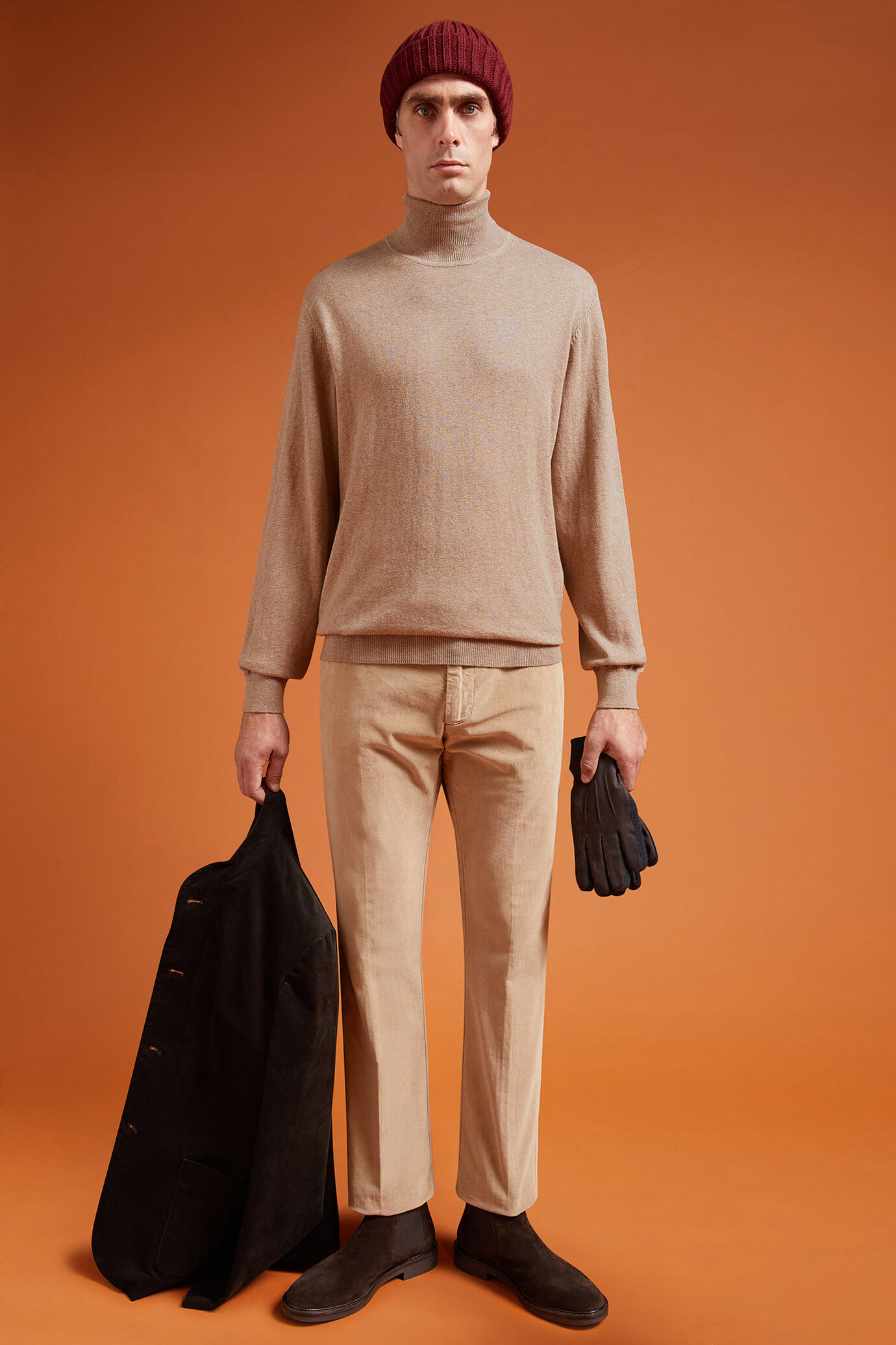 Pull homme à col montant, en laine et coton, coupe classique image number 1