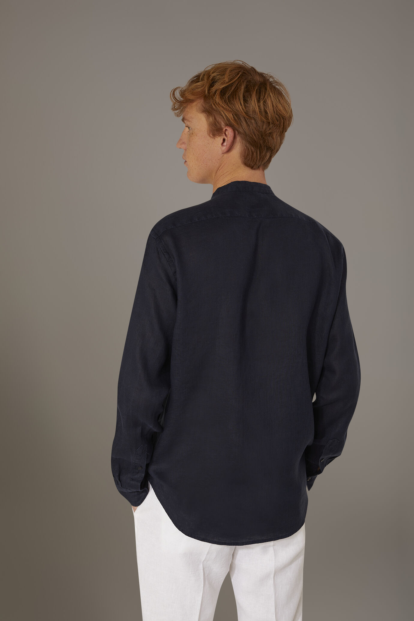 Camicia casual collo coreana comfort fit 100% lino image number 2