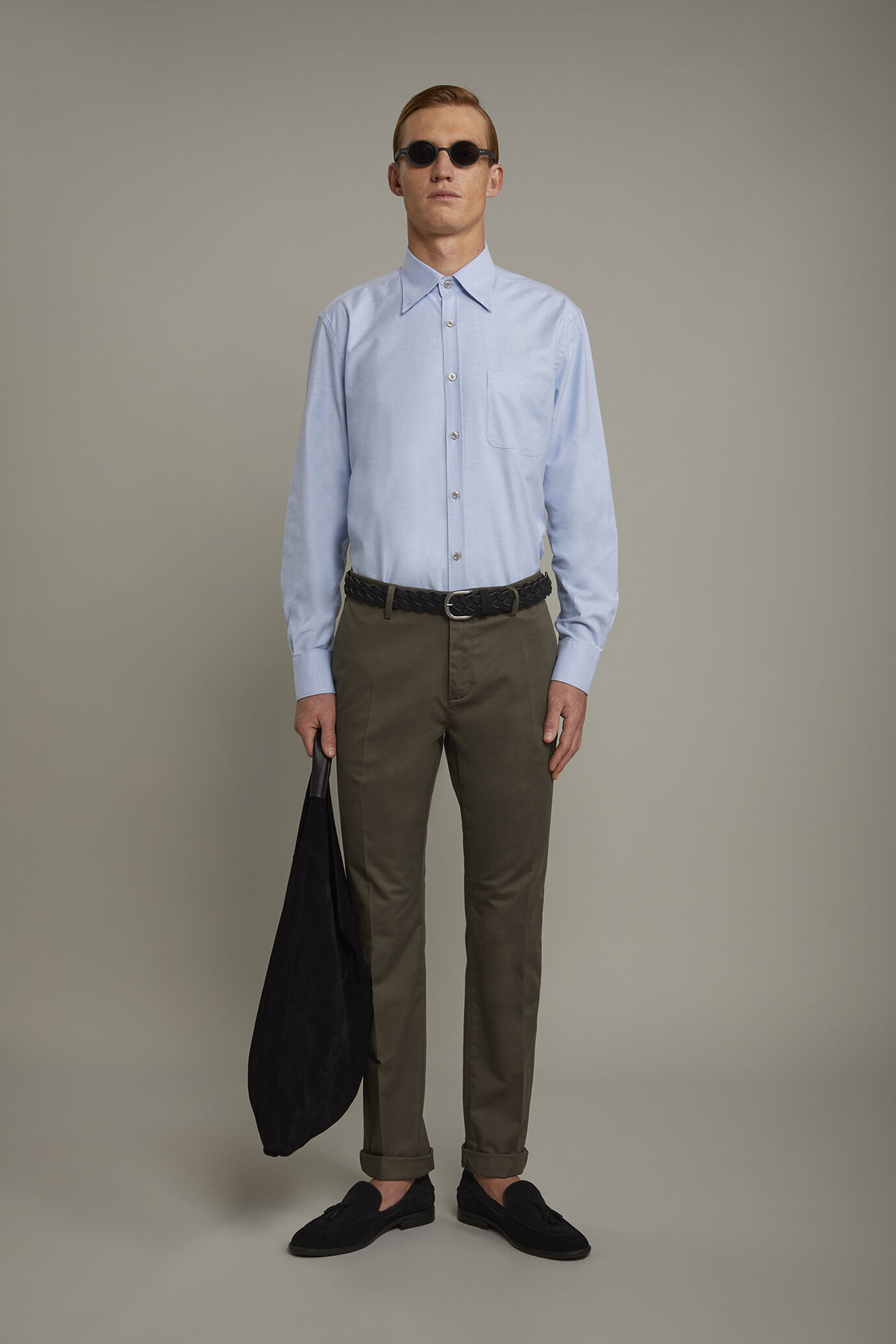 Camicia classica uomo collo button down tessuto Oxford rigato ultra leggero tinta unita comfort fit