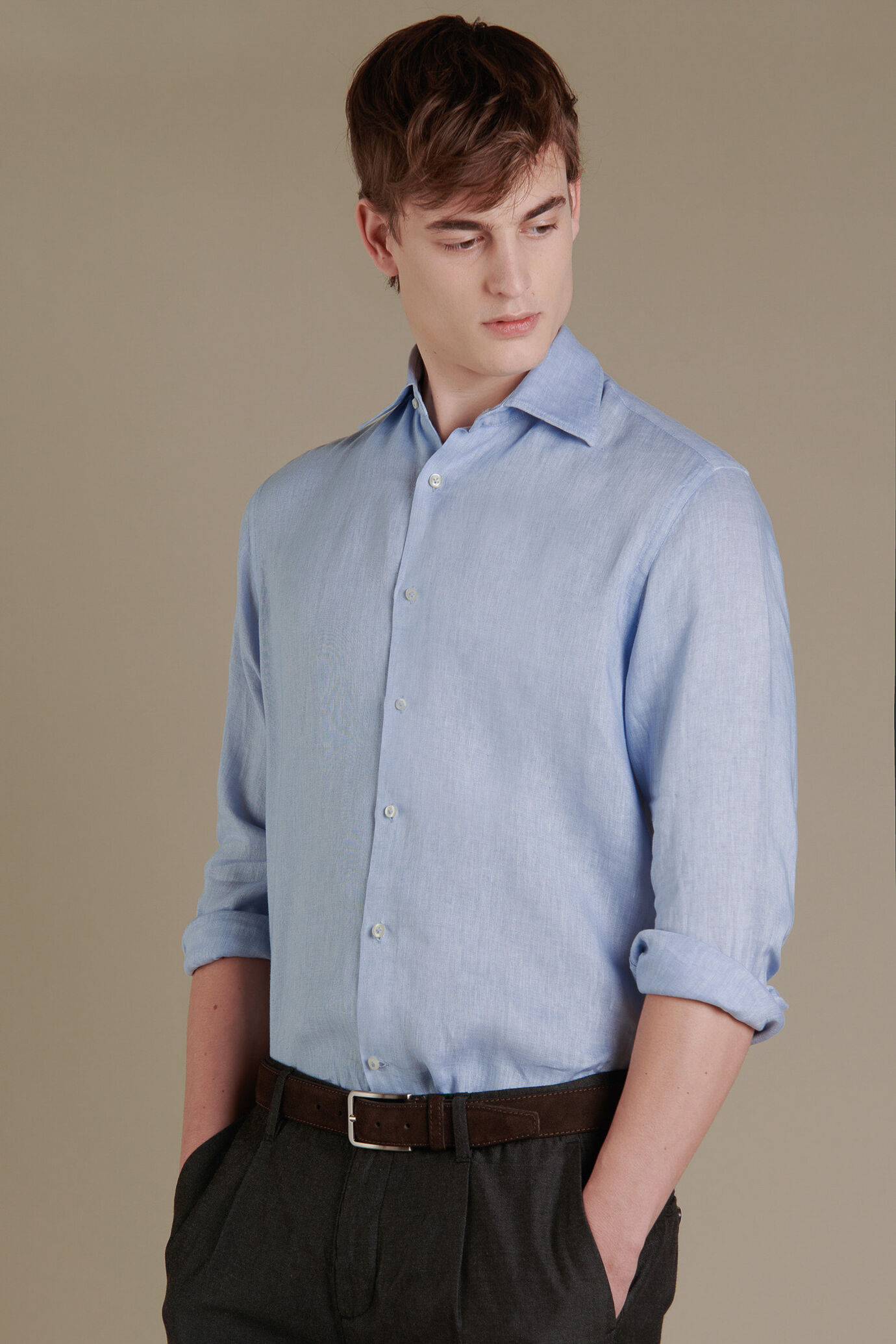 100% linen french collar casual shirt