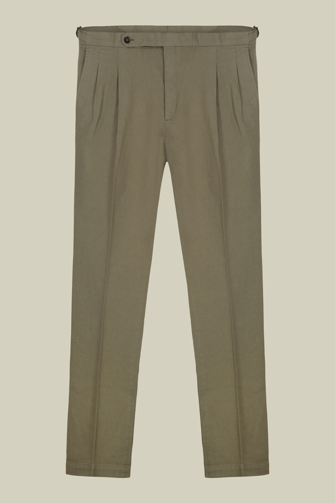 Pantalone uomo con doppia pinces e fibbie laterali misto cotone e lino image number 4