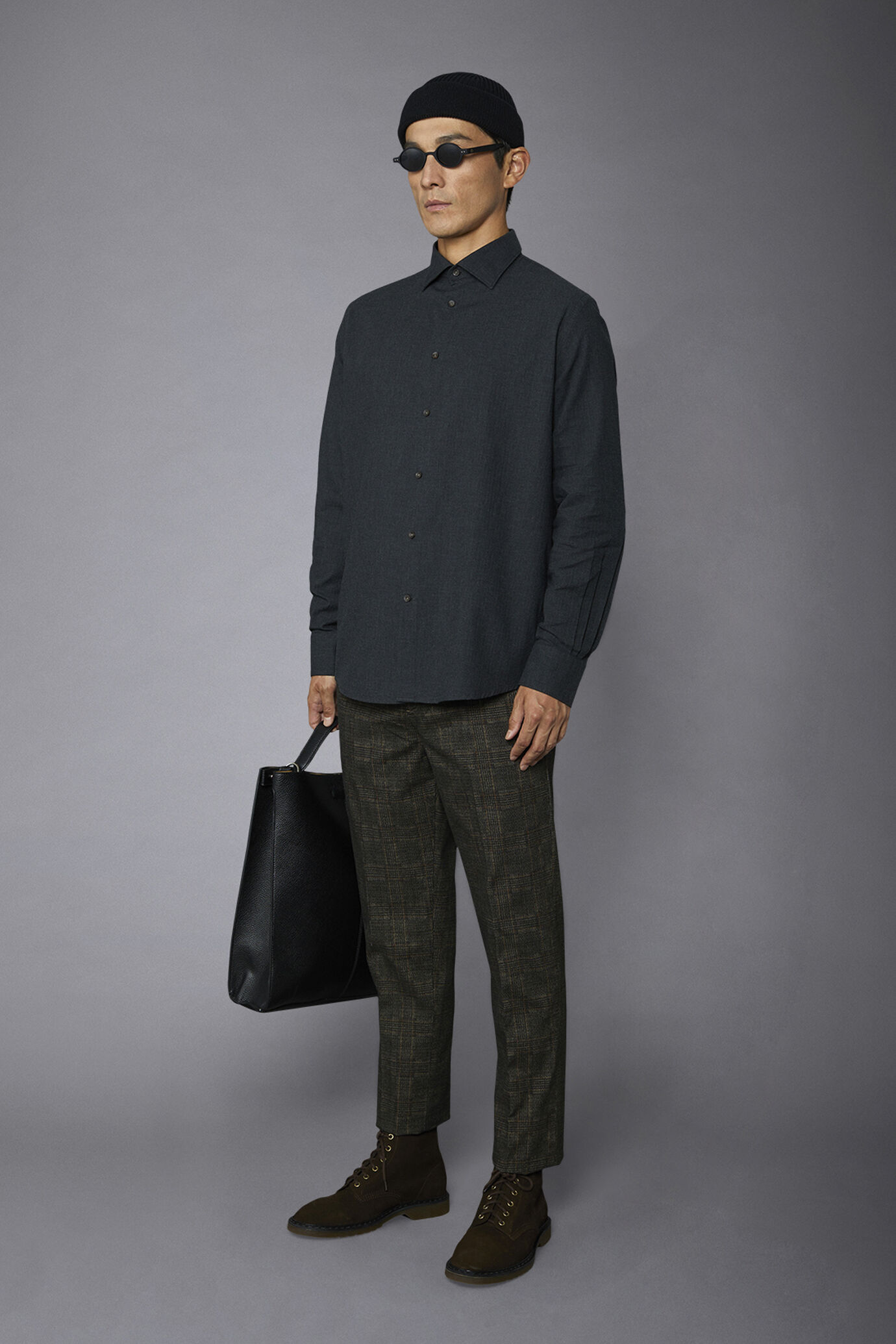 Men's casual shirt with french collar comfort fit herringbone flannel fabric image number 1