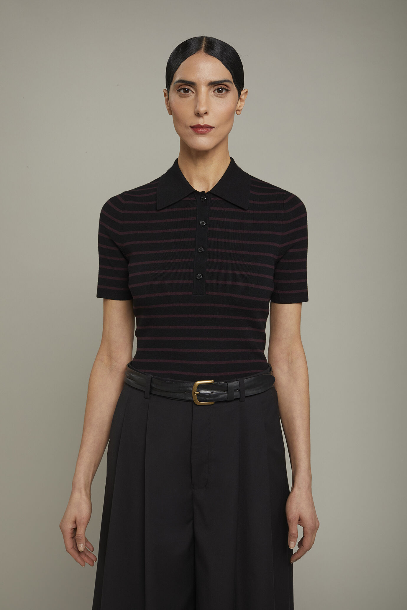 Women’s striped polo shirt with short sleeve image number 2
