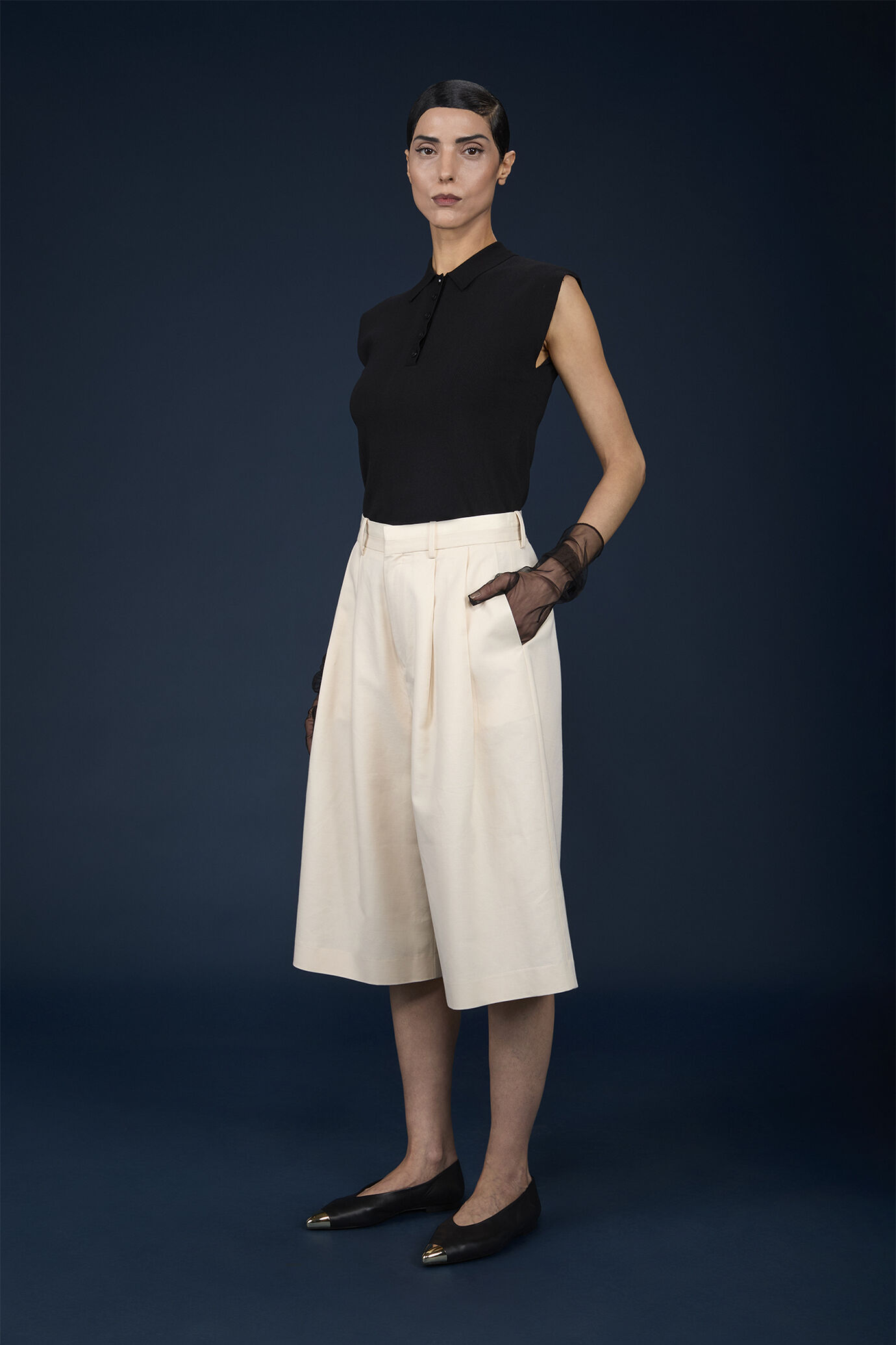 Polo donna con manica a giro con aviatura a contrasto image number 0