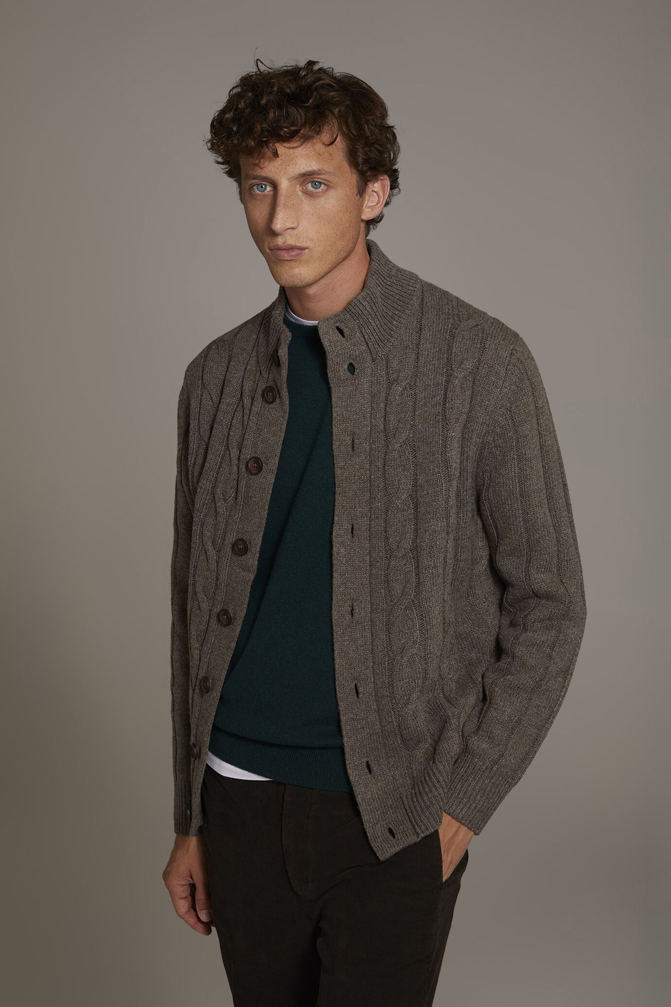 Wool mixed cardigan with braids image number 1