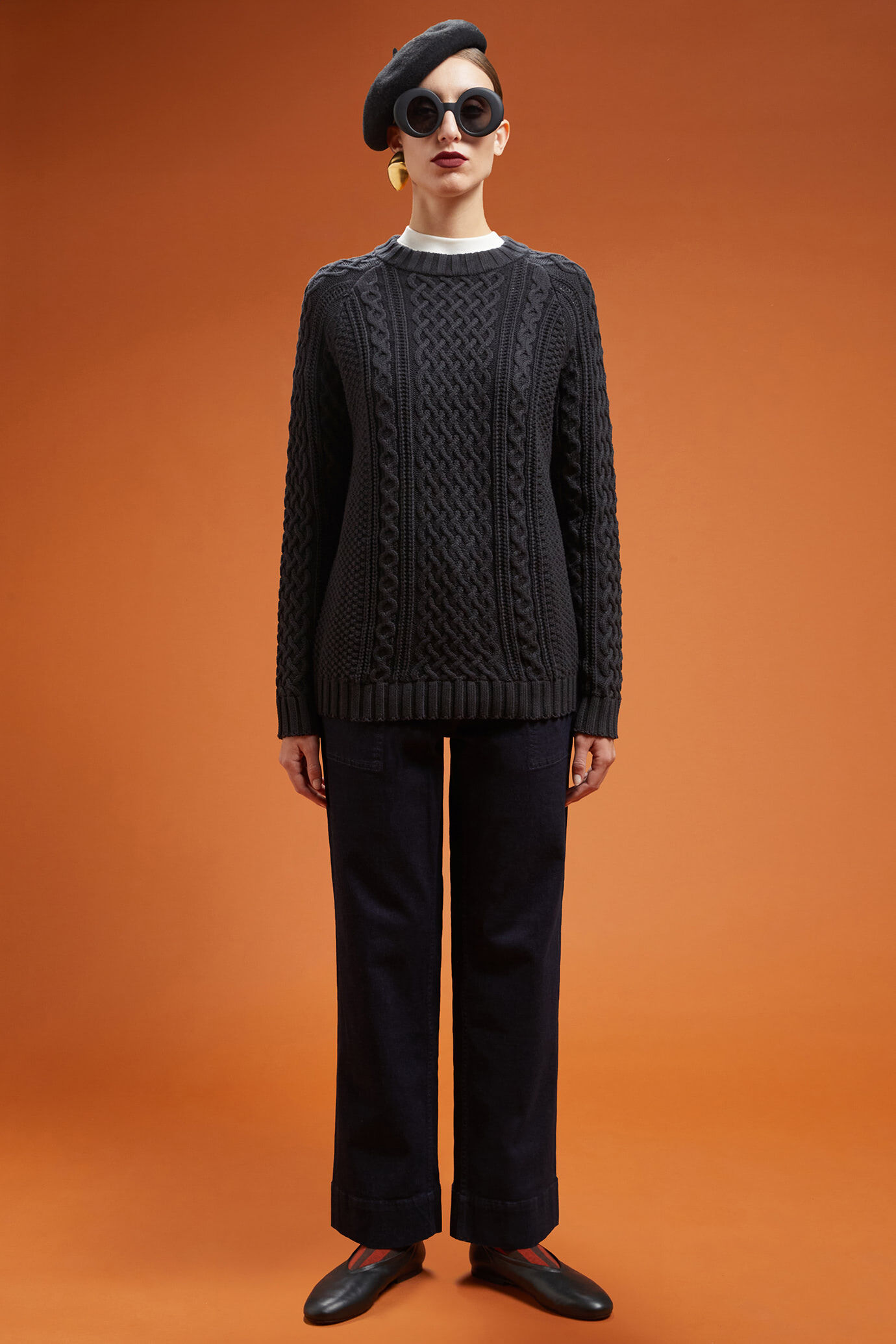 Damen-Strickpullover mit Rundhalsausschnitt aus 100 % Baumwolle mit Zopfstrick und Norwegermuster image number 1
