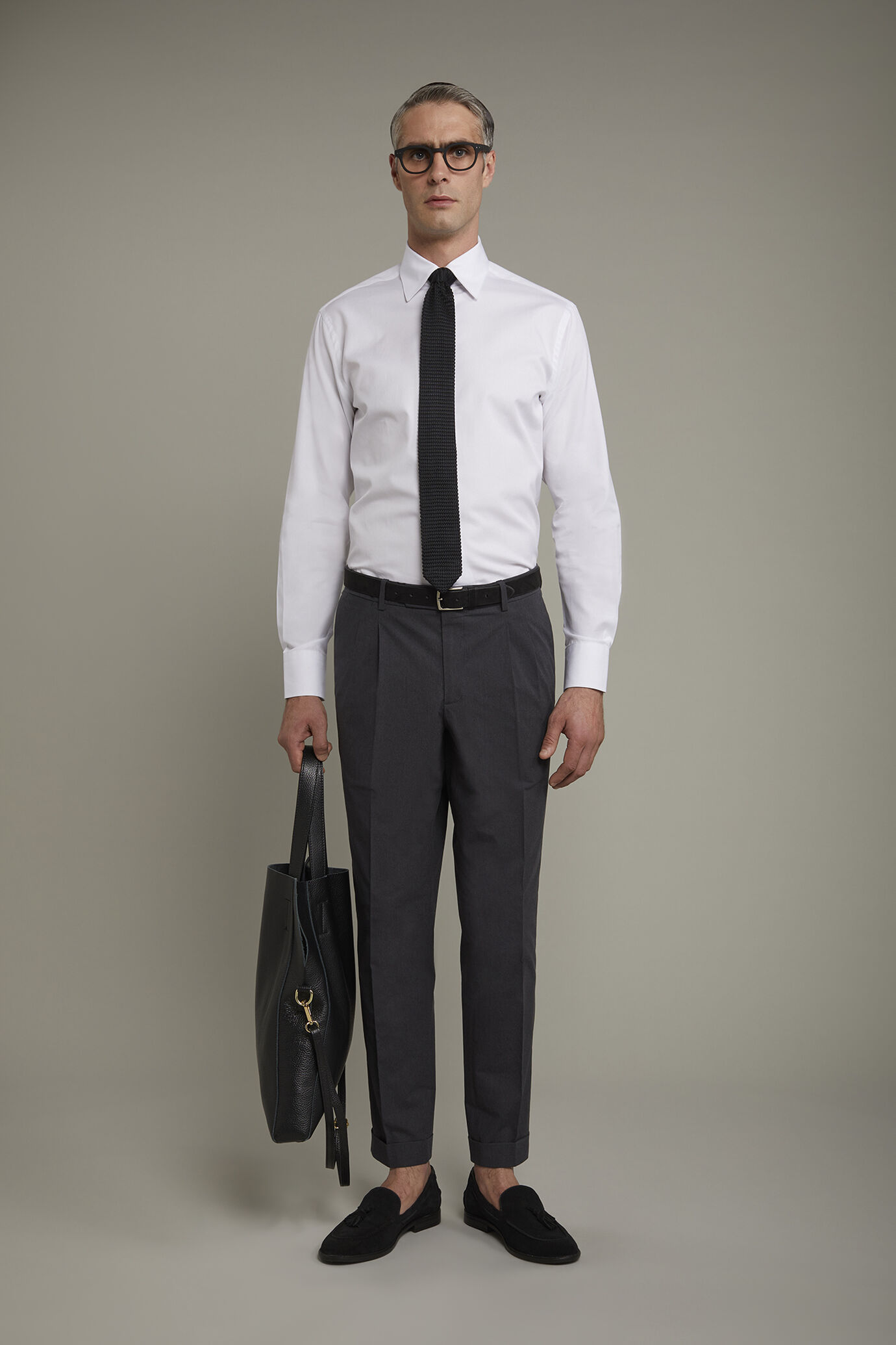 Men&rsquo;s classic trousers with double pleats in flamed effect fabric regular fit image number 0