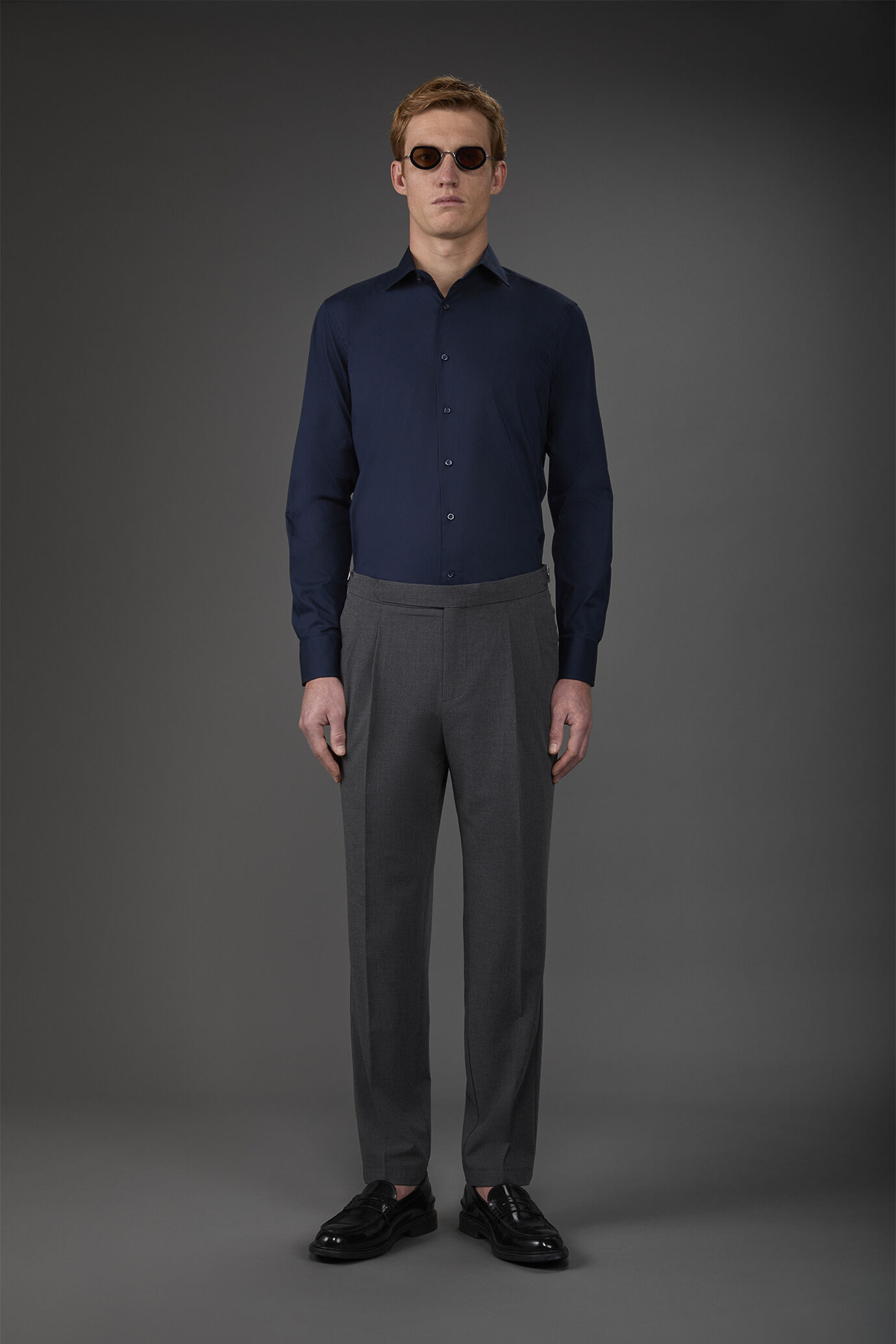 Camicia classica collo francese uomo tinta unita fiammato image number 2