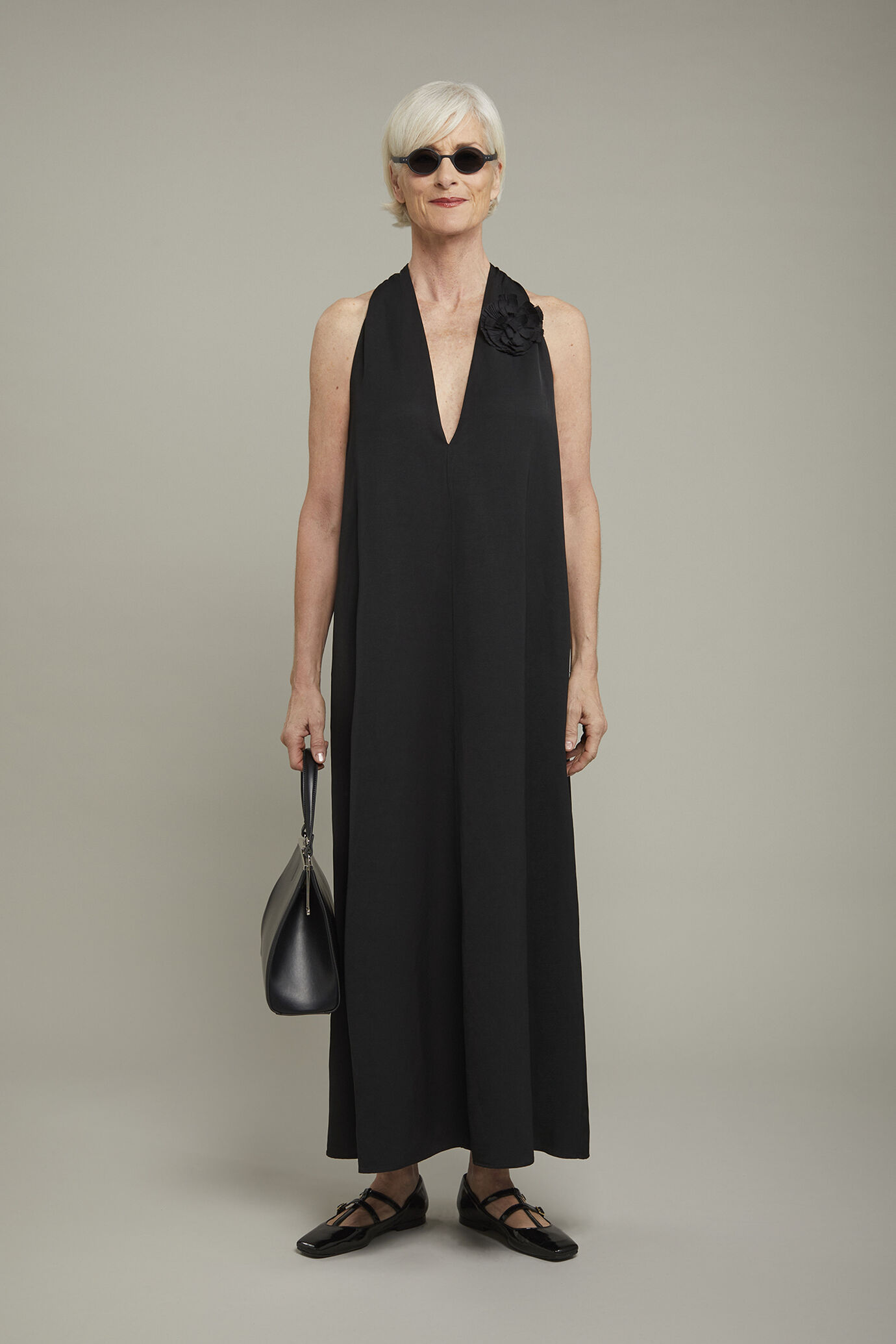 Abito midi donna con scollo a v misto lino