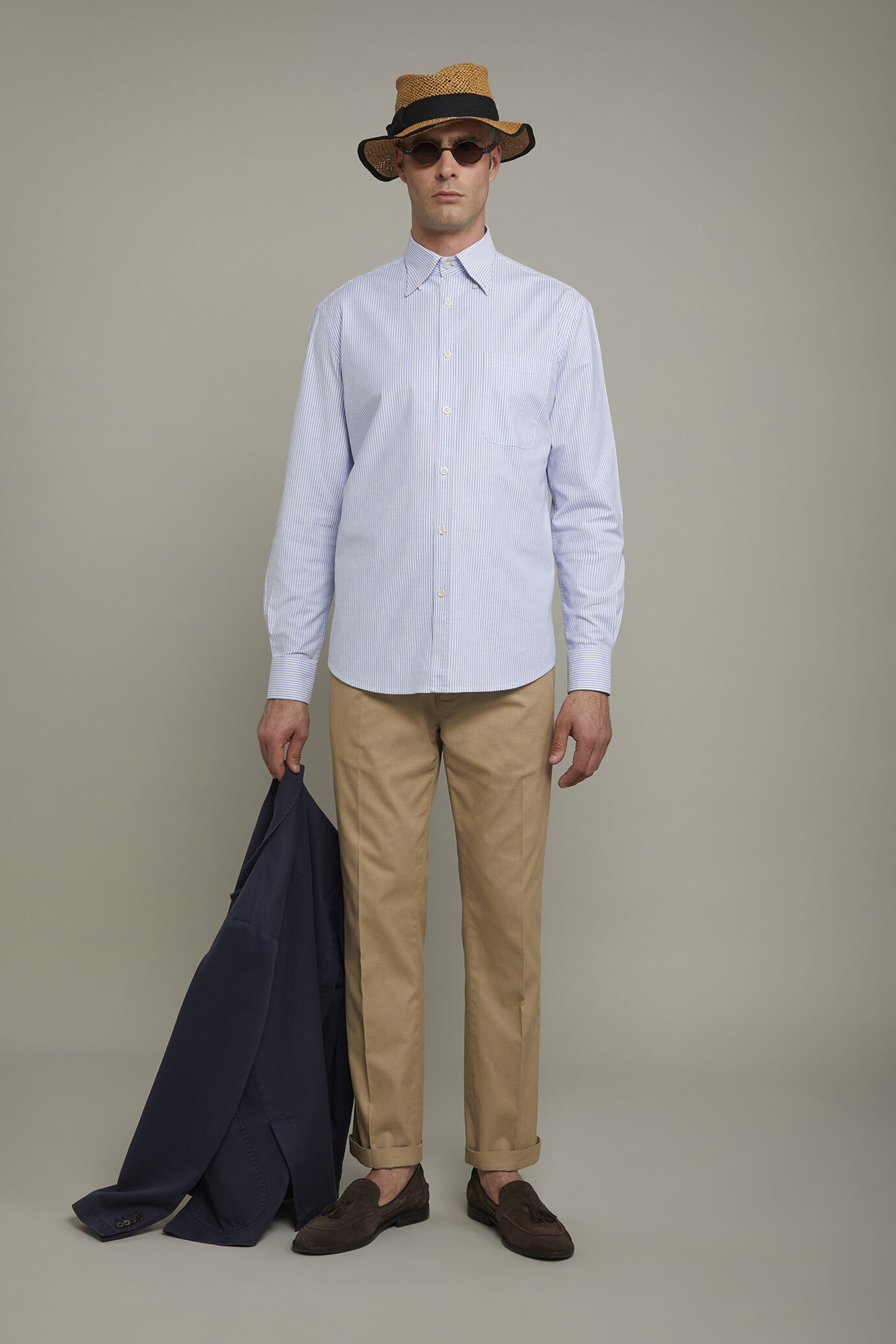 Herrenhemd mit klassischem Button-Down-Kragen aus gestreiftem, extrem leichtem Oxford-Stoff in bequemer Passform image number 0