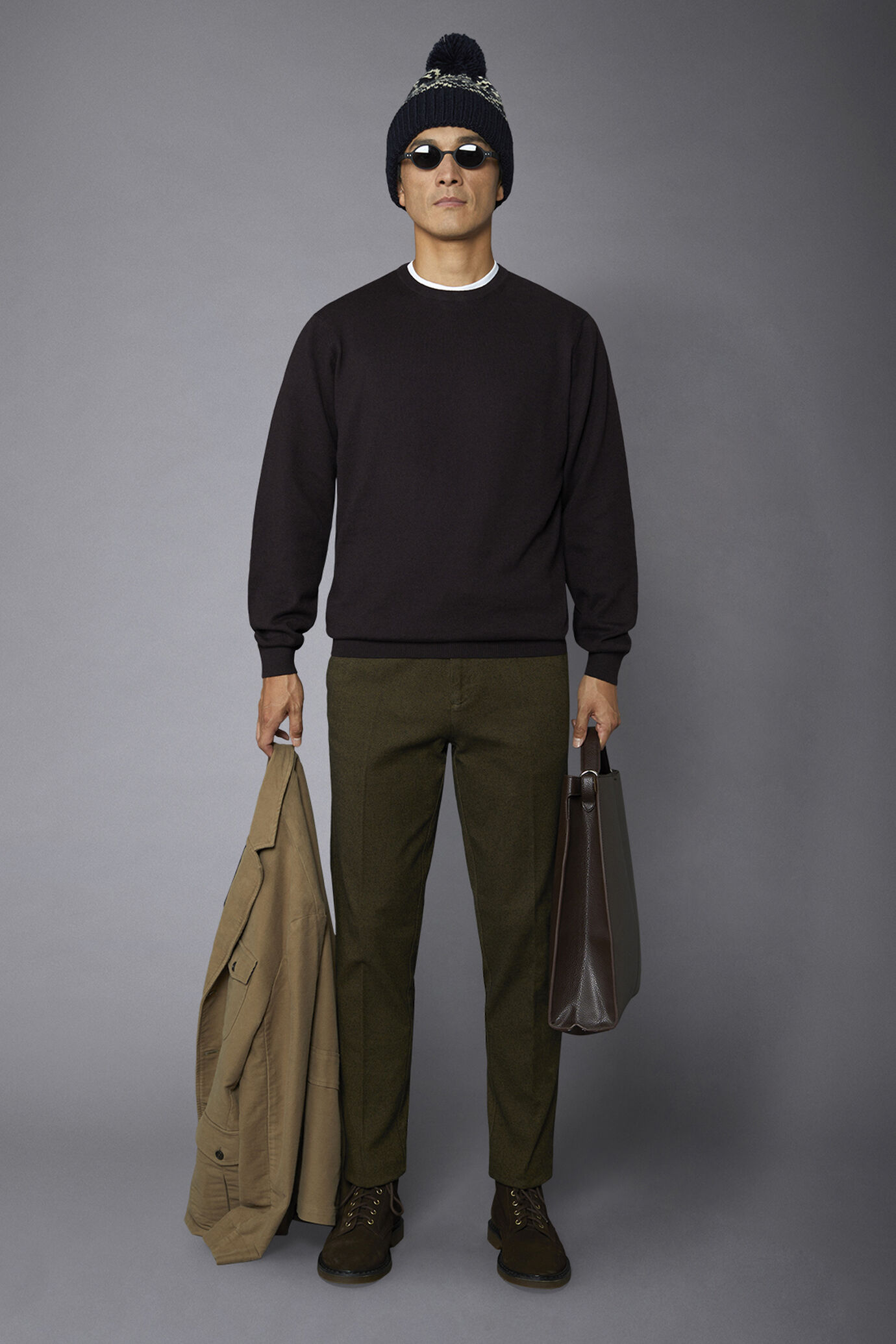 Pantalone chino uomo tessuto in cotone mano lana armaturato image number 0