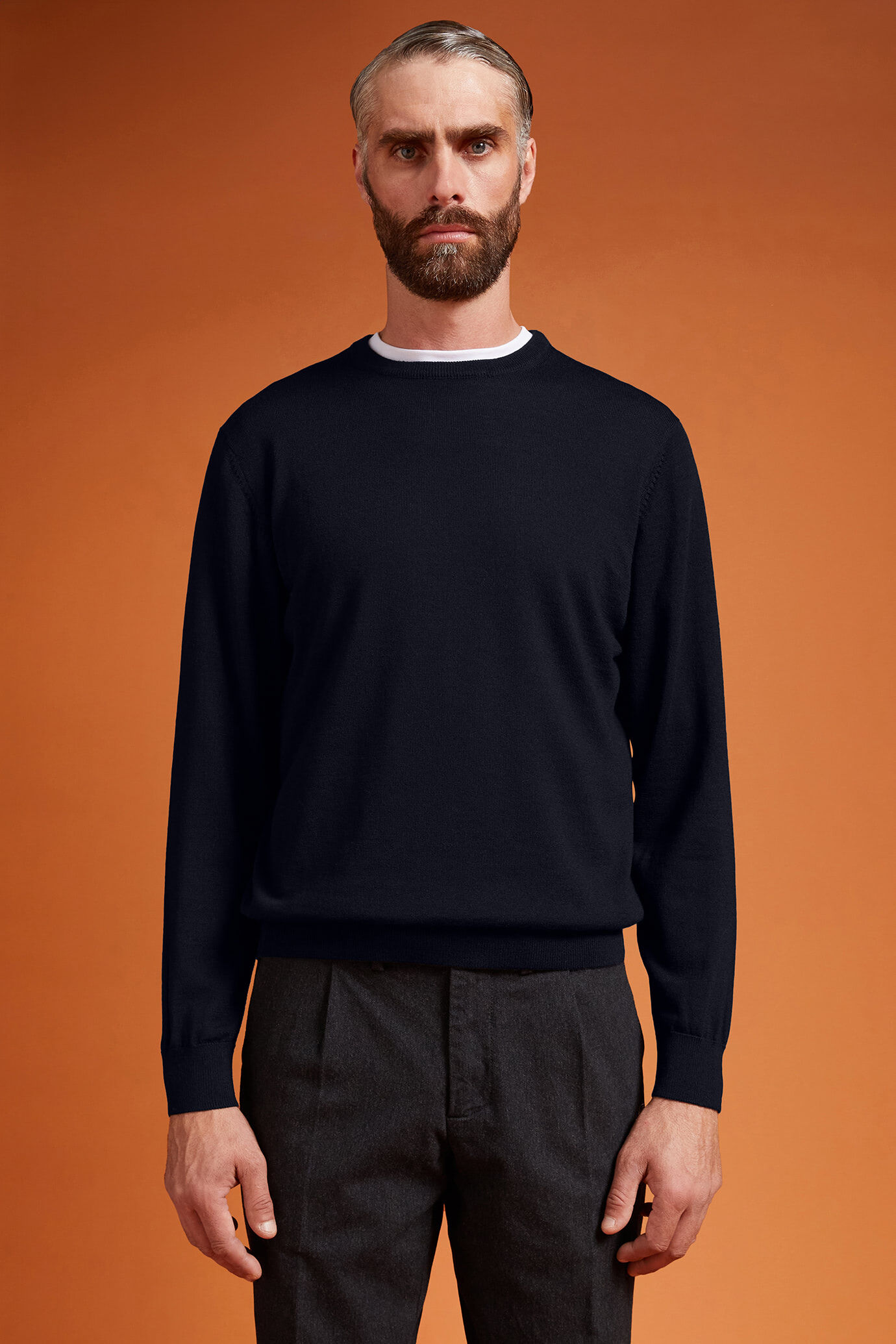 Men's regular fit crew neck jumper in 100% extra fine merino wool