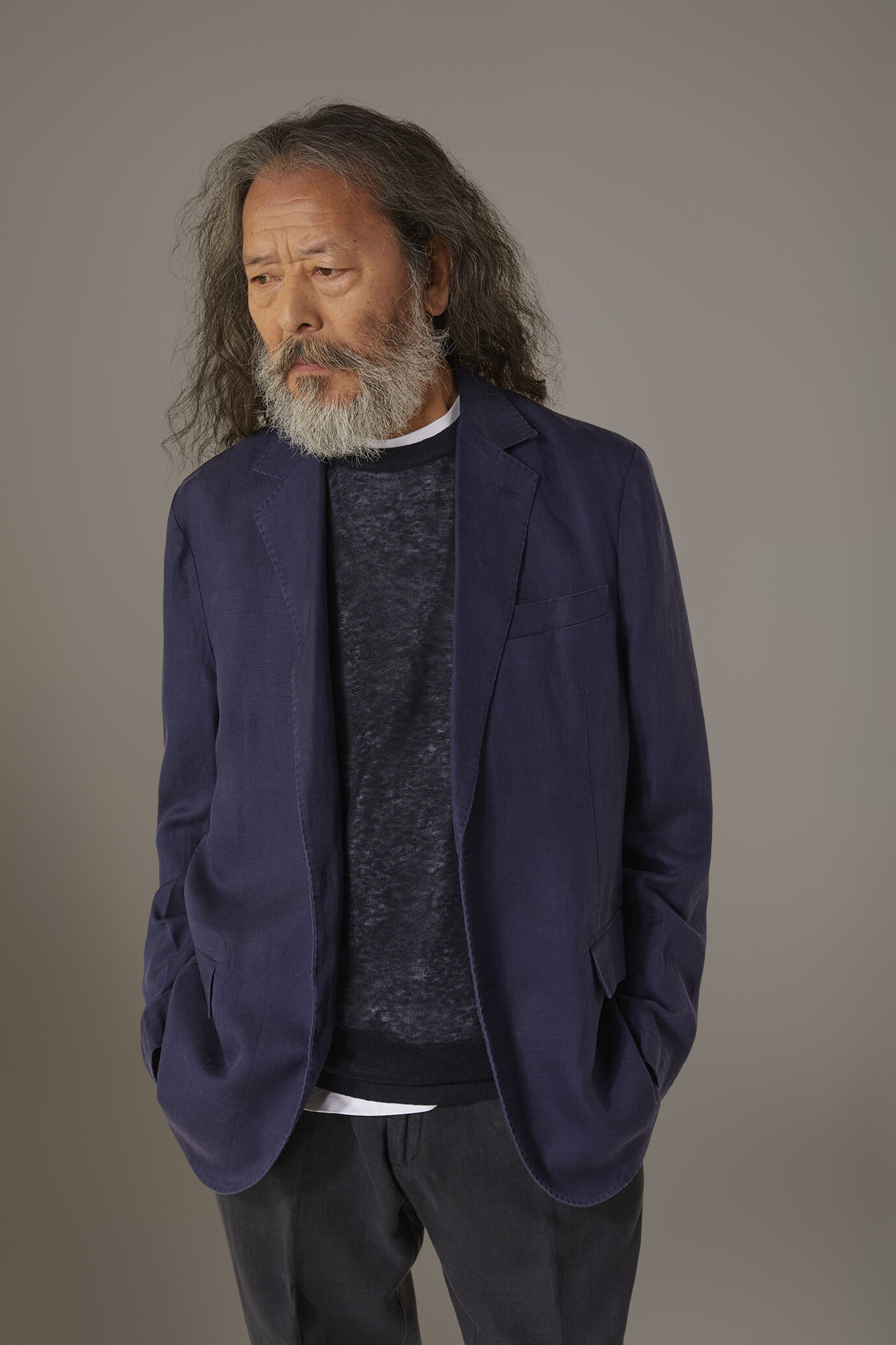 Single breasted linen blend jacket with flap pocket image number 0