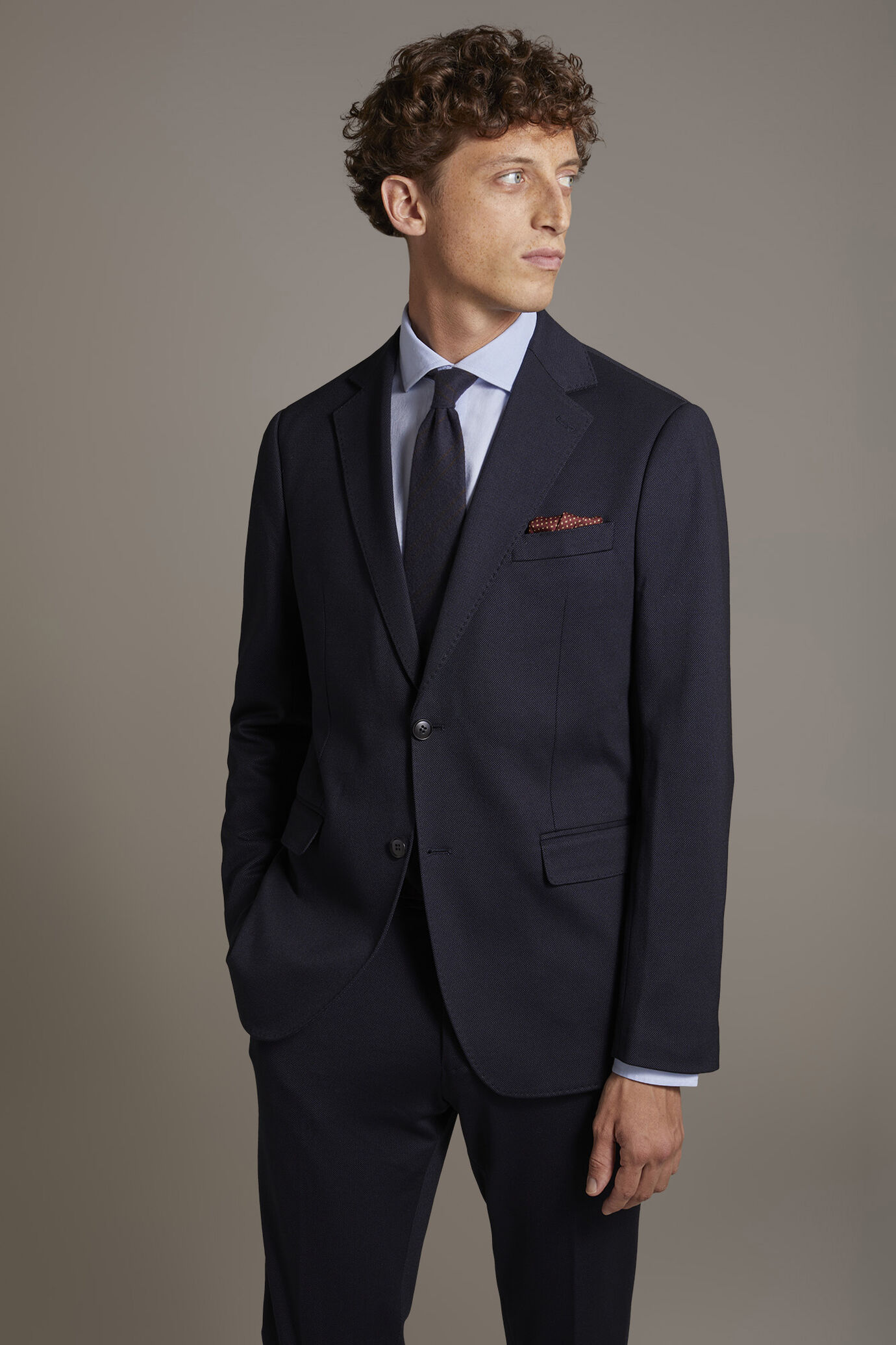Regular fit single-breasted suit in birdseye jersey fabric image number 2