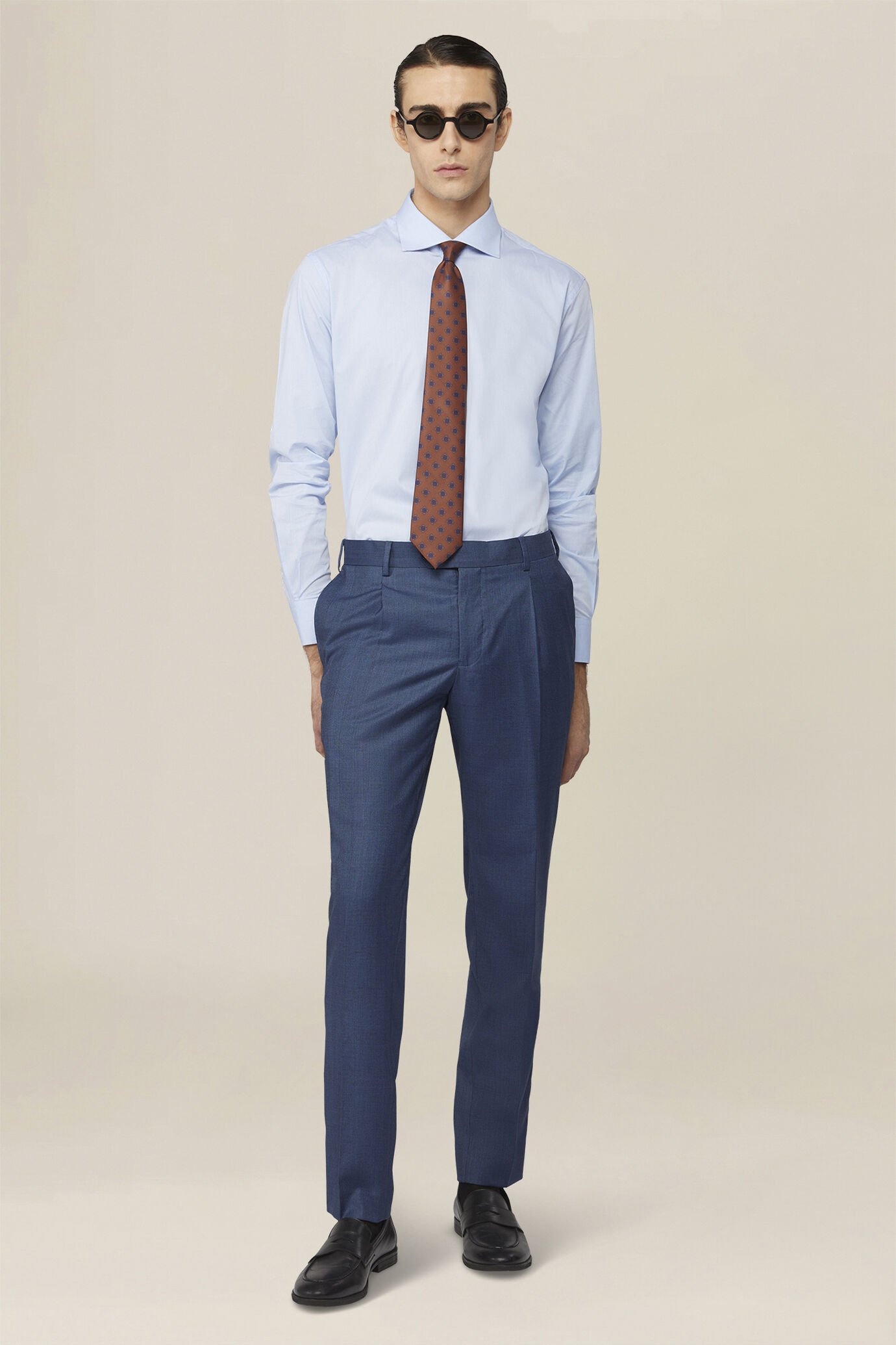 Camicia classica collo francese uomo 100% cotone tinta unita fiammato image number 1