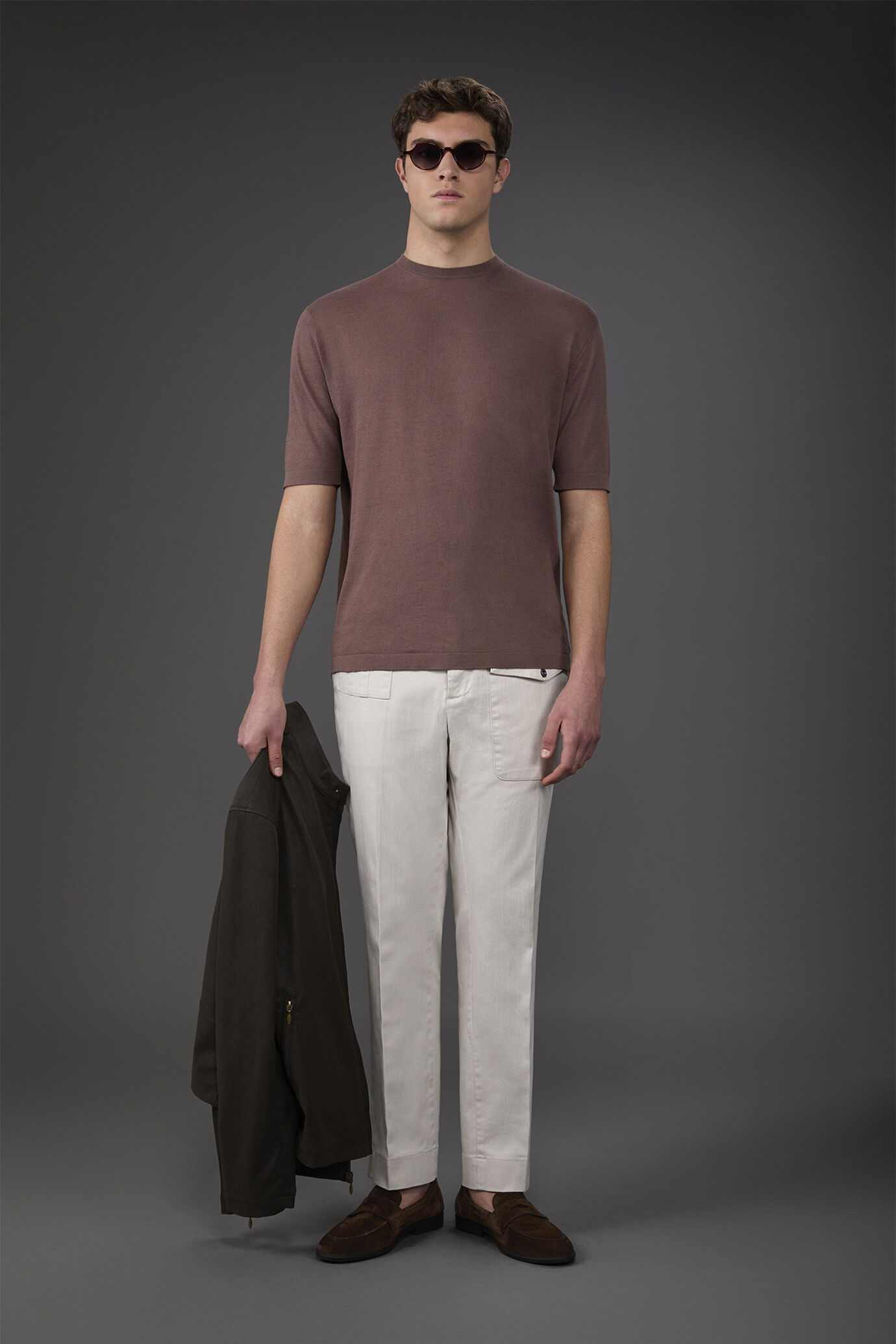 Men's 100% cotton crepe knitted T-Shirt with short sleeves