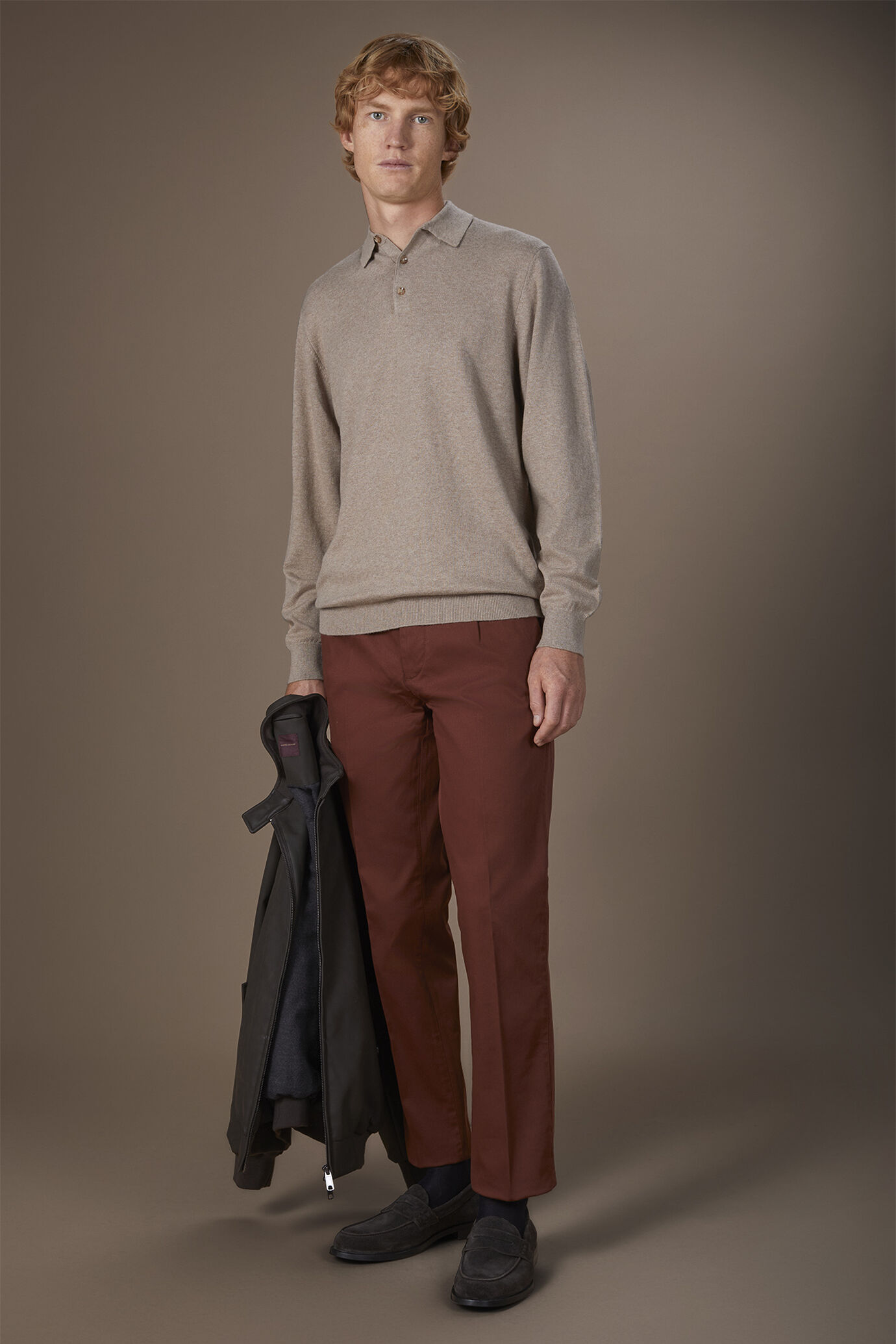 Maglia polo uomo in misto lana e cotone regular fit image number 1