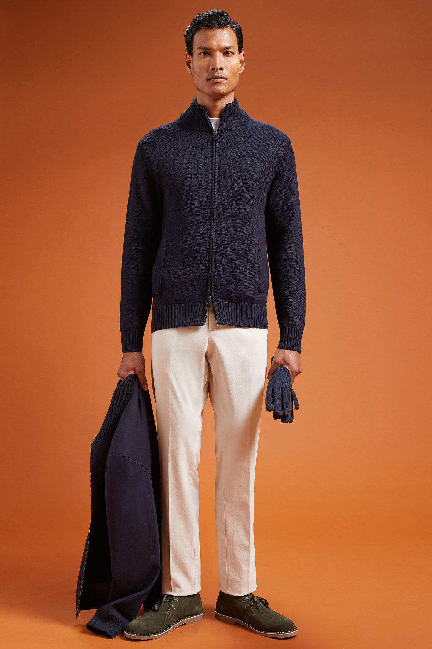 Cardigan uomo con zip a collo alto 100% cotone regular fit image number 1