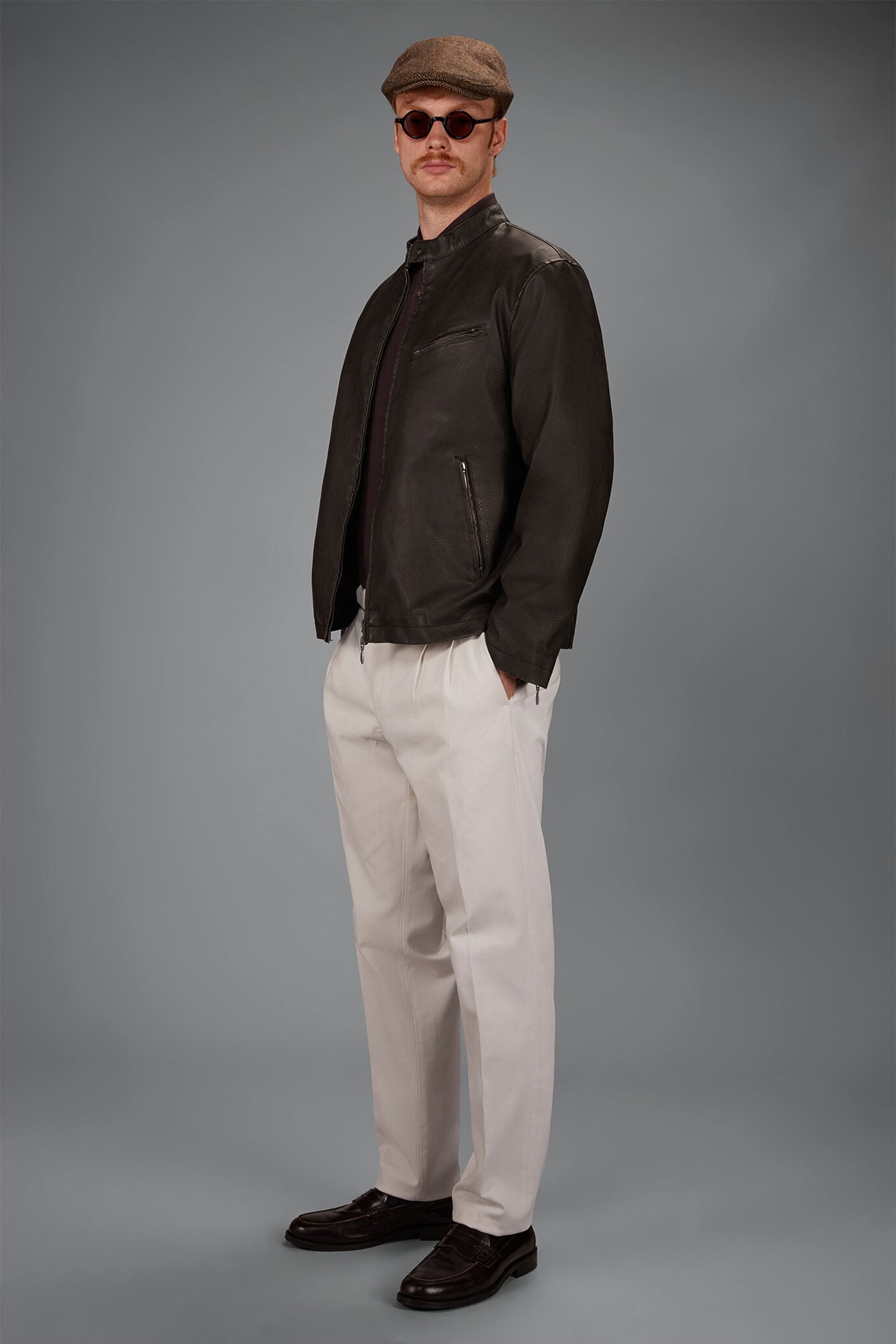 Herren-Bikerjacke aus Kunstleder Ungef&uuml;ttert Regular Fit