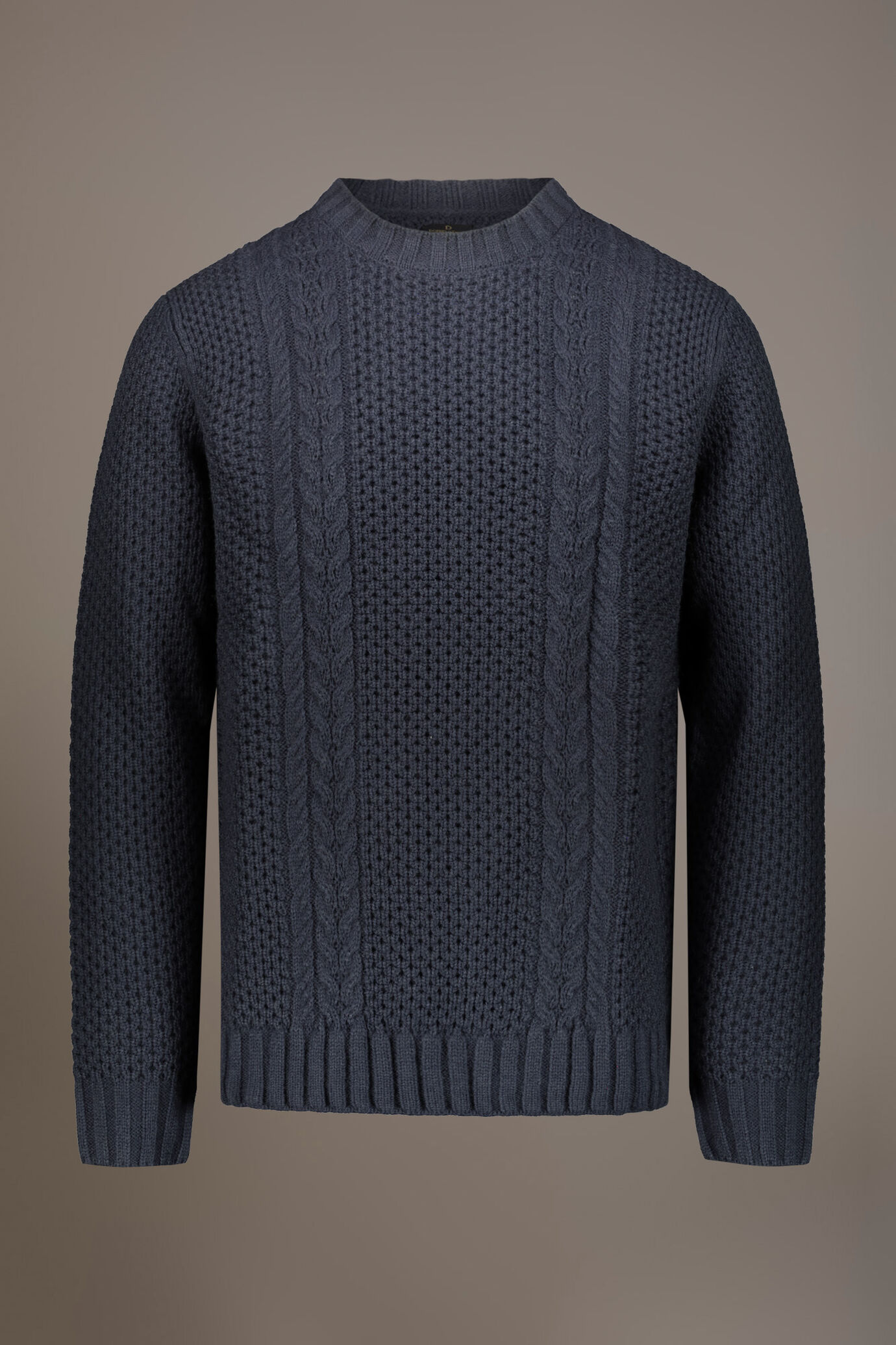Wool blend round neck sweater with honeycomb heavy knitting image number 4