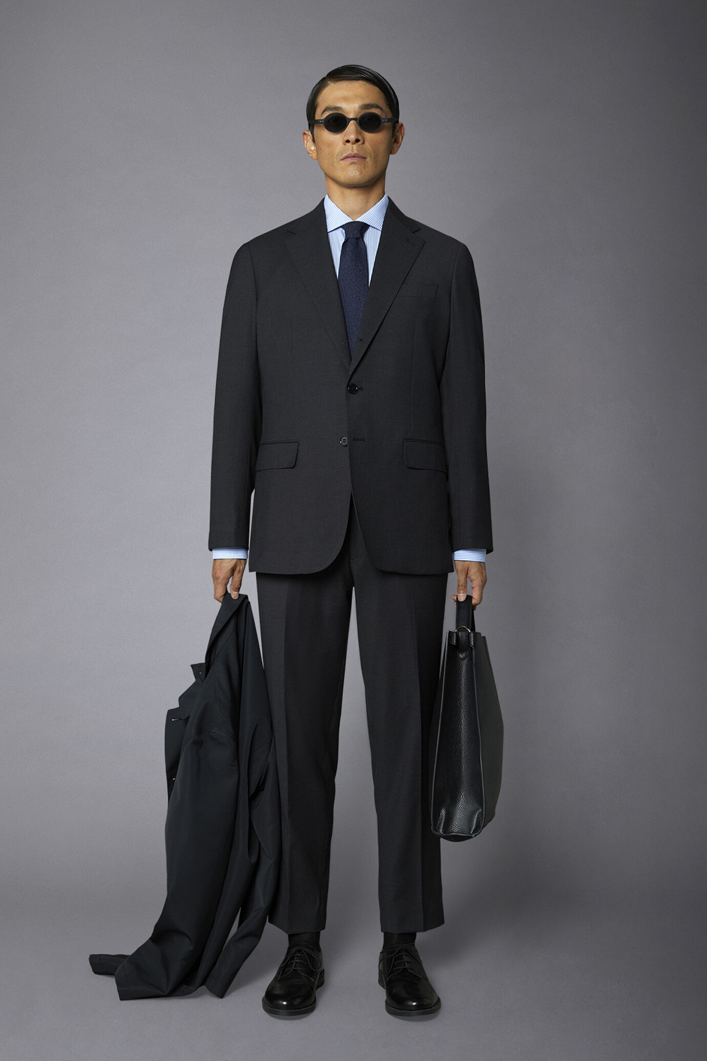 Men's single-breasted suit regular fit bird's eye fabric image number 0