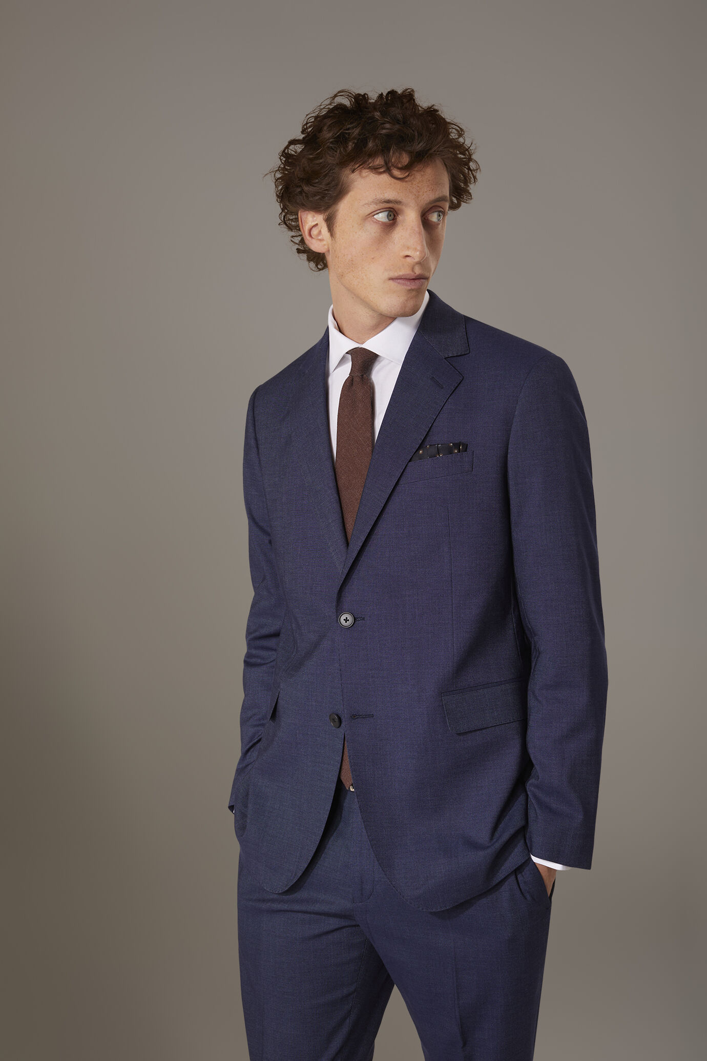 Regular fit single-breasted suit with denim effect image number 1
