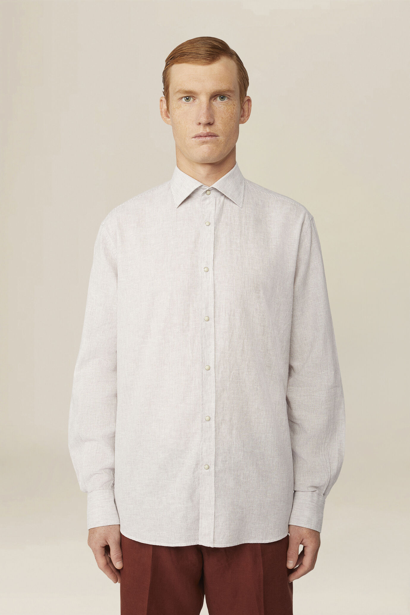 Camicia uomo misto lino cotone righe sottili image number 0