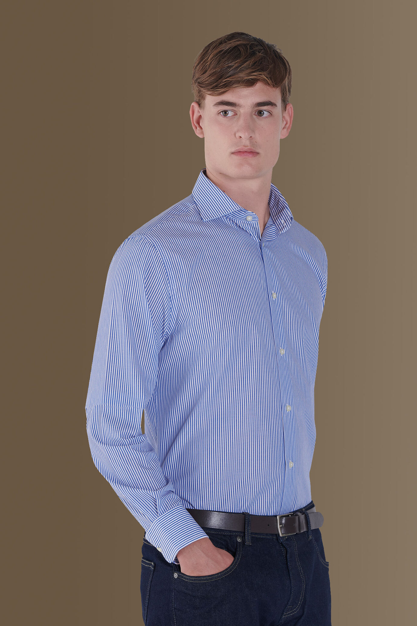 Camicia classica uomo righe blue collo francese image number 2