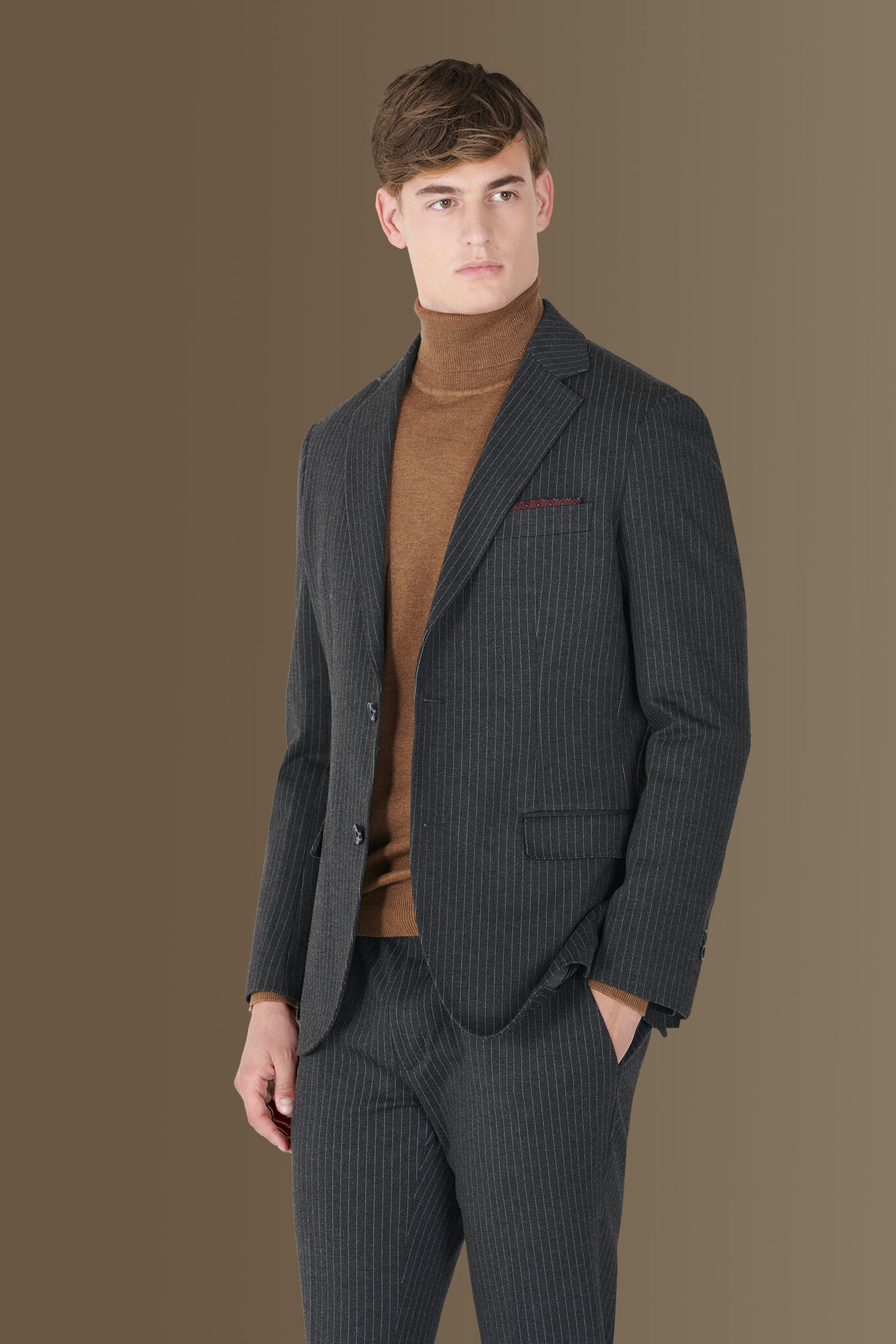 Single-breasted pinstripe jersey fabric suit image number 1