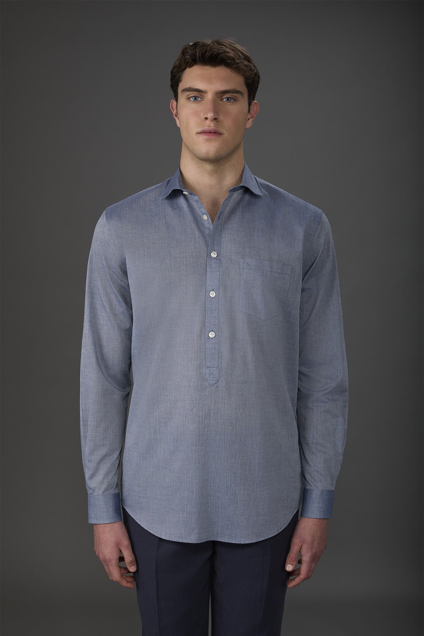 Men's concealed button down casual shirt in washed muslin fabric image number 0
