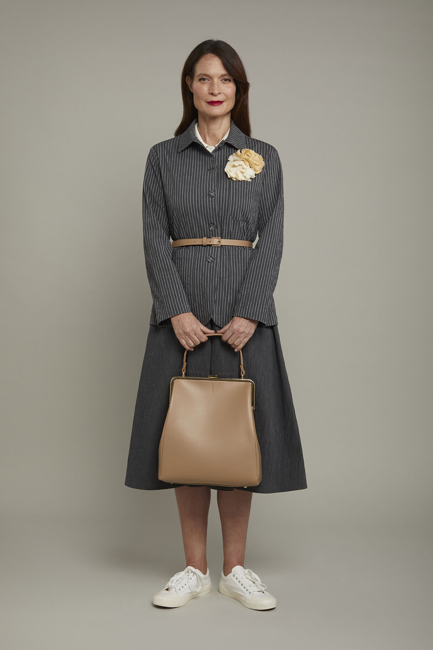 Giacca donna gessata in cotone stretch regular fit