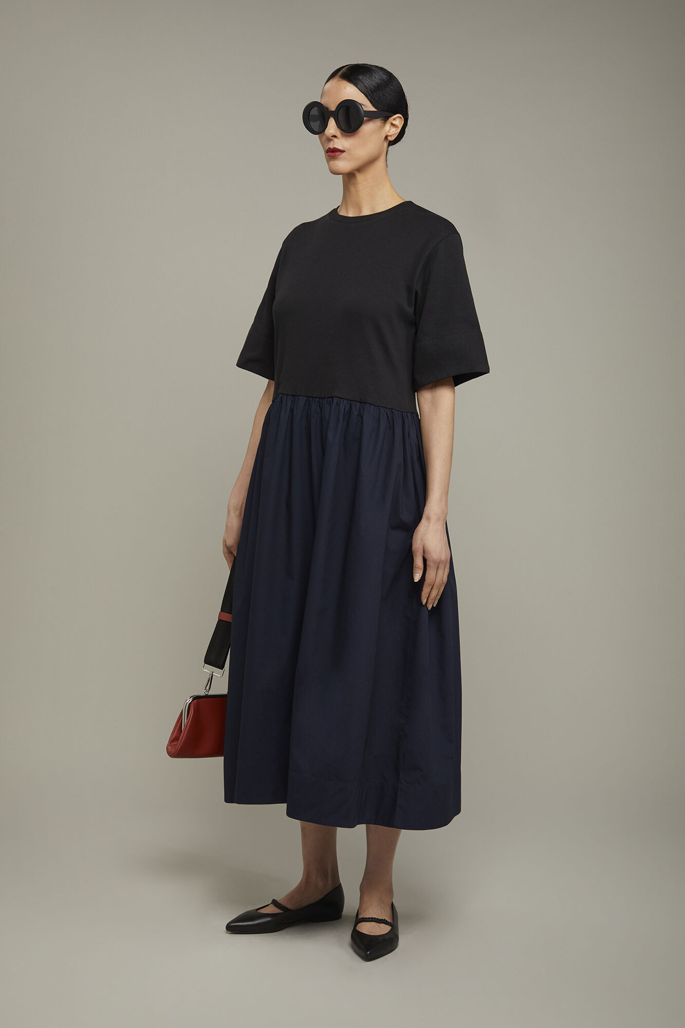 D872★ 女性オーナー ダブル confidence in textiles Women's two-tone 100% cotton midi dress in jersey regular