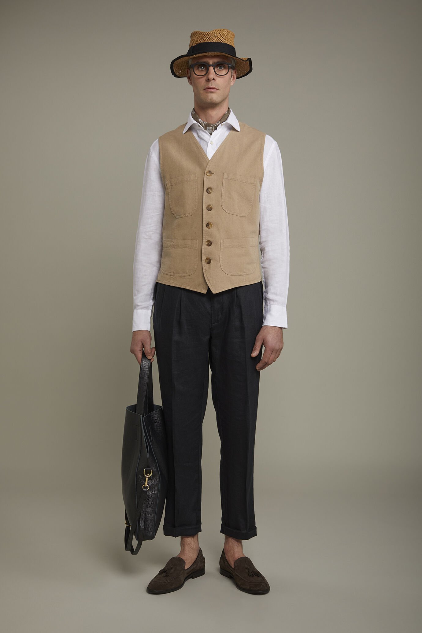 Gilet sportivo uomo in lino e cotone con tasche a toppa regular fit image number 0