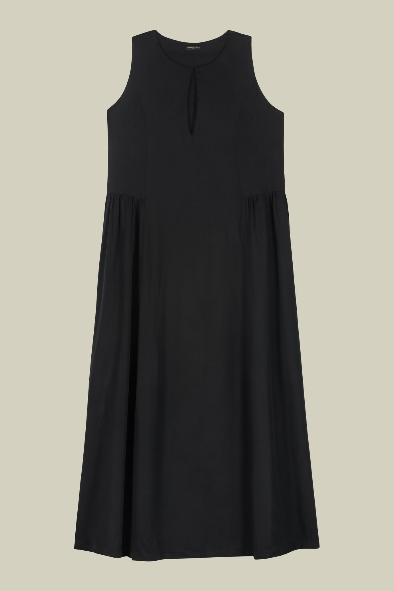 Robe sans manches pour femme avec décolleté en forme de goutte à l'avant et empiècements froncés sur les hanches