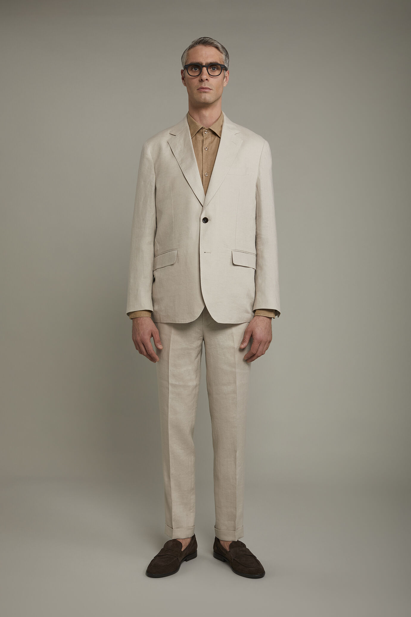Men's single-breasted 100% linen regular fit suit image number 2