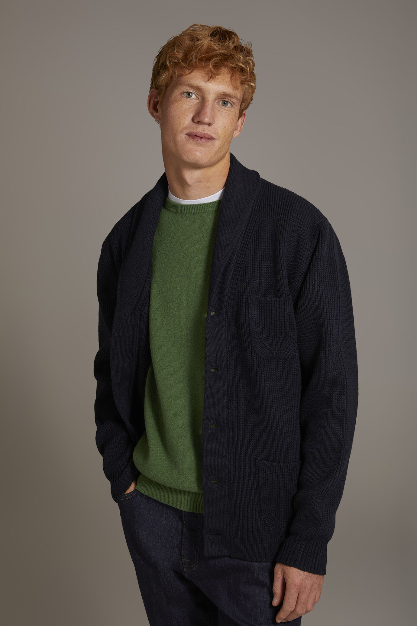 English rib knit wool blend cardigan image number 1