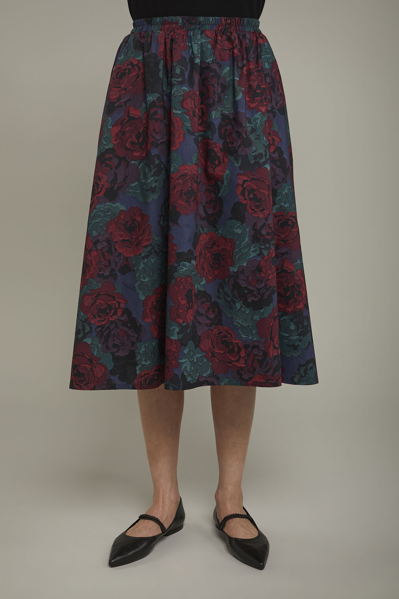 Jupe évasée femme en 100 % coton avec taille élastique, motif floral et coupe régulière image number 3