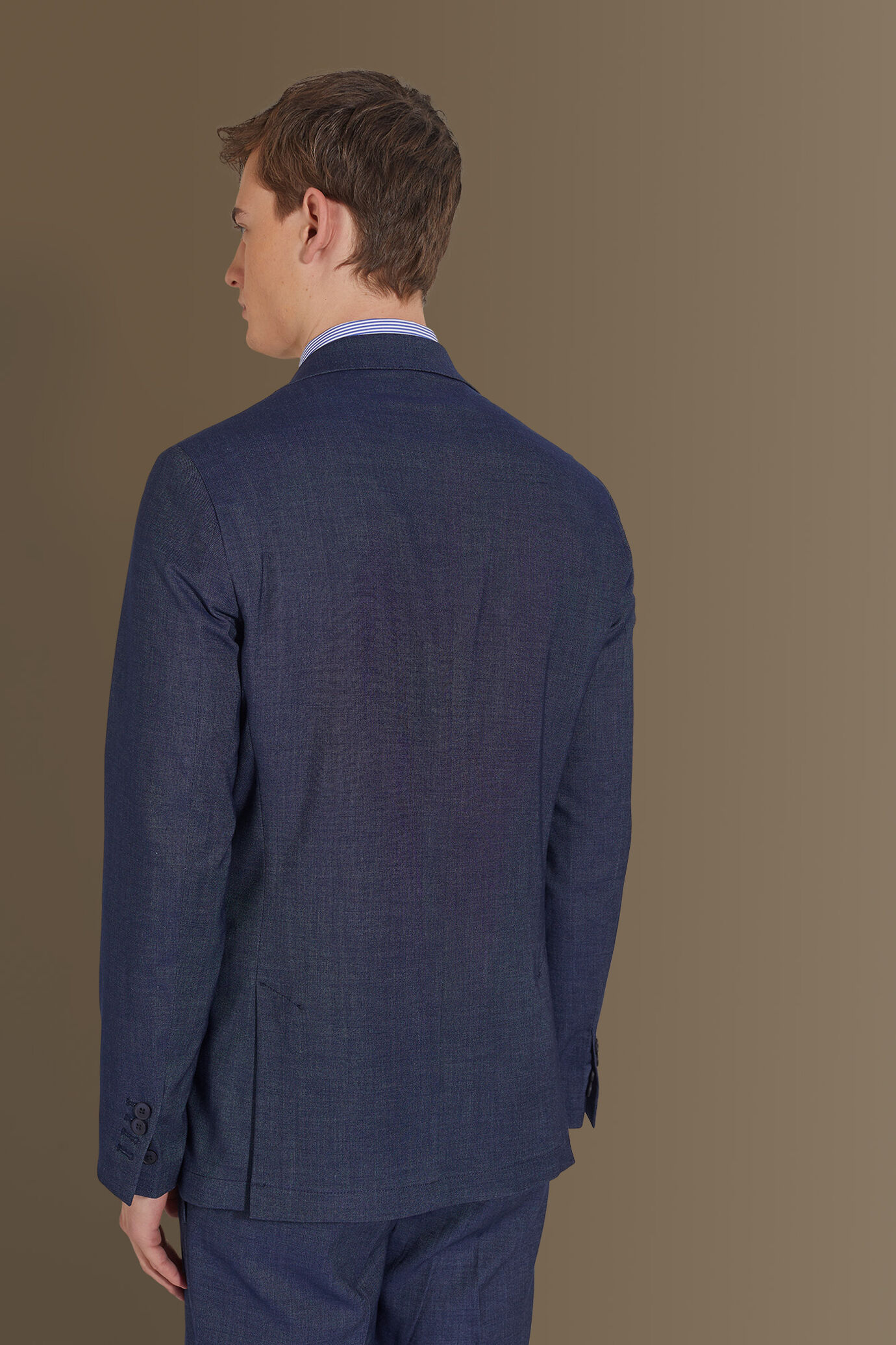 Single breasted suit flat trousers denim fabric effect image number 5