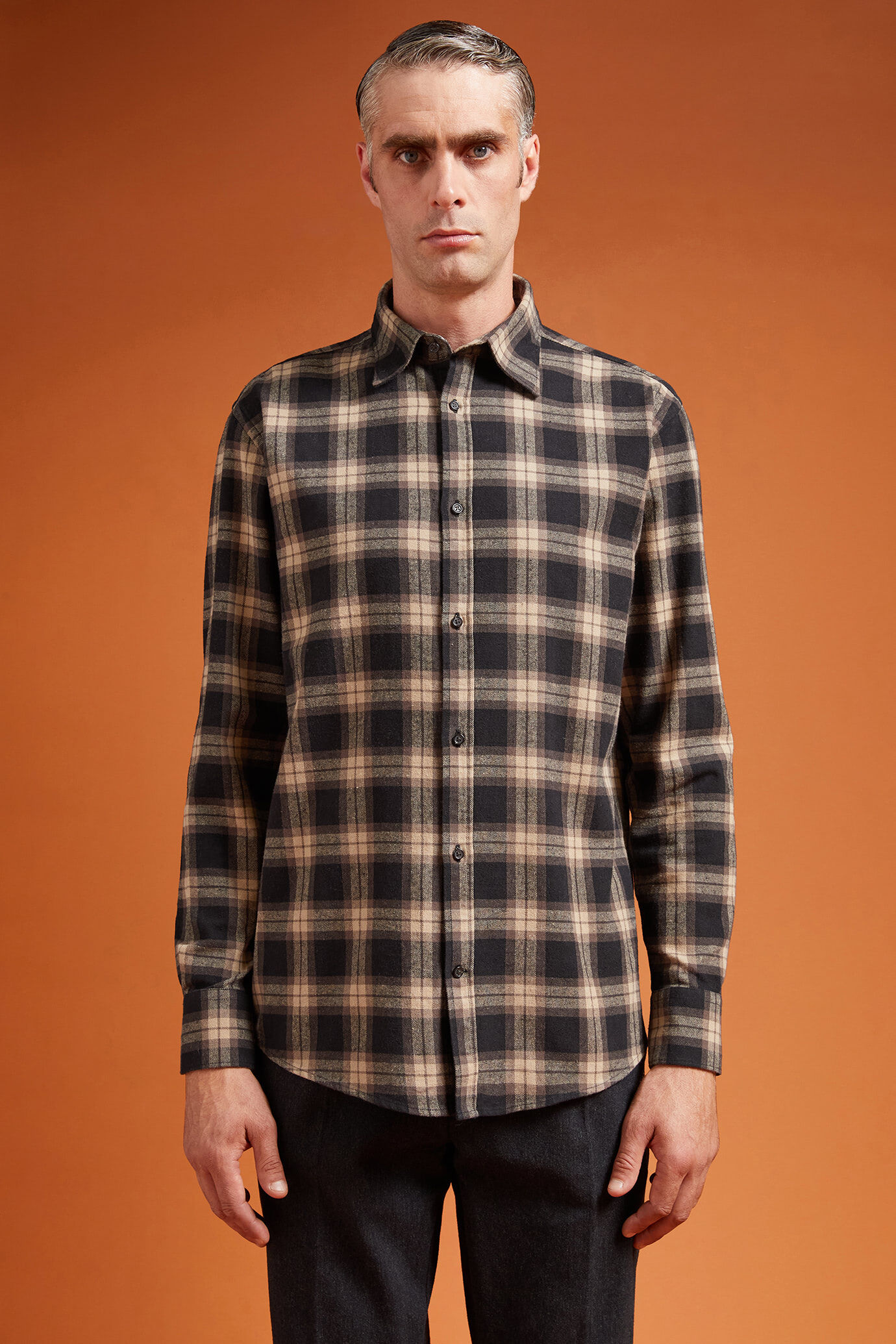 Camicia casual uomo collo classico 100% cotone tessuto flanella a quadri comfort fit image number 0