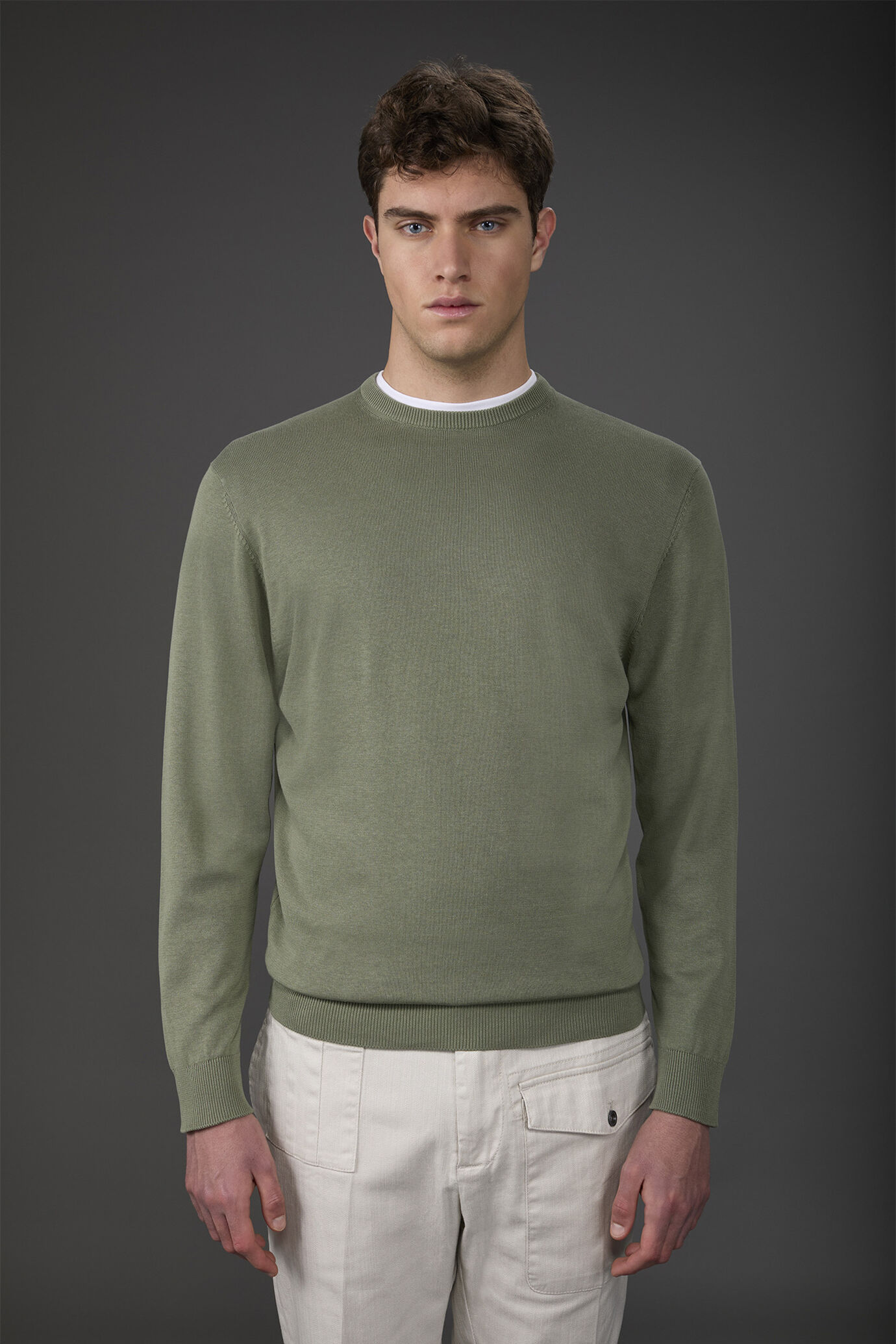 Pull col rond homme 100% coton bio-washed image number 1