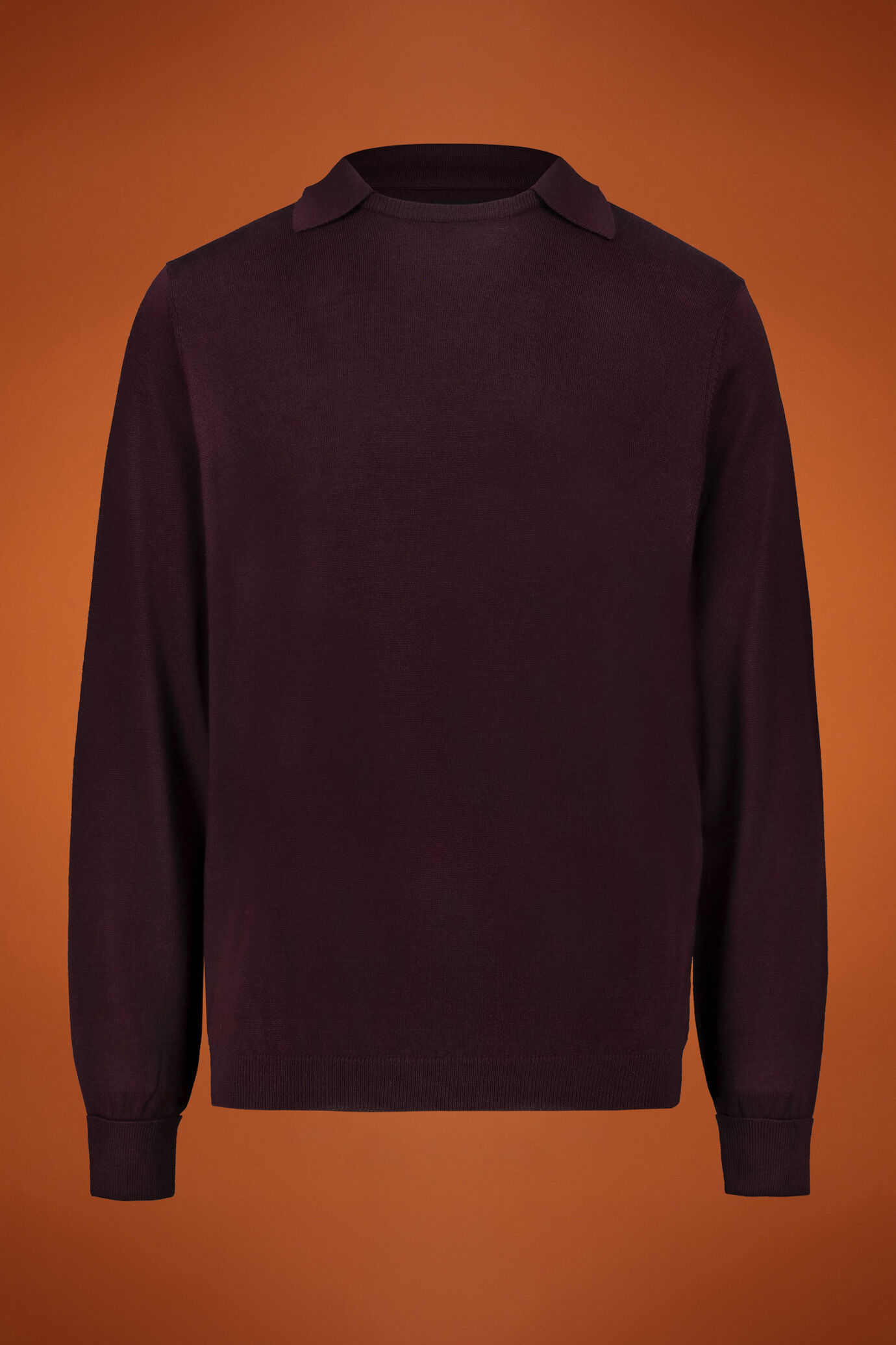 Men's regular fit crew neck jumper in 100% extra fine merino wool with a polo collar image number 0